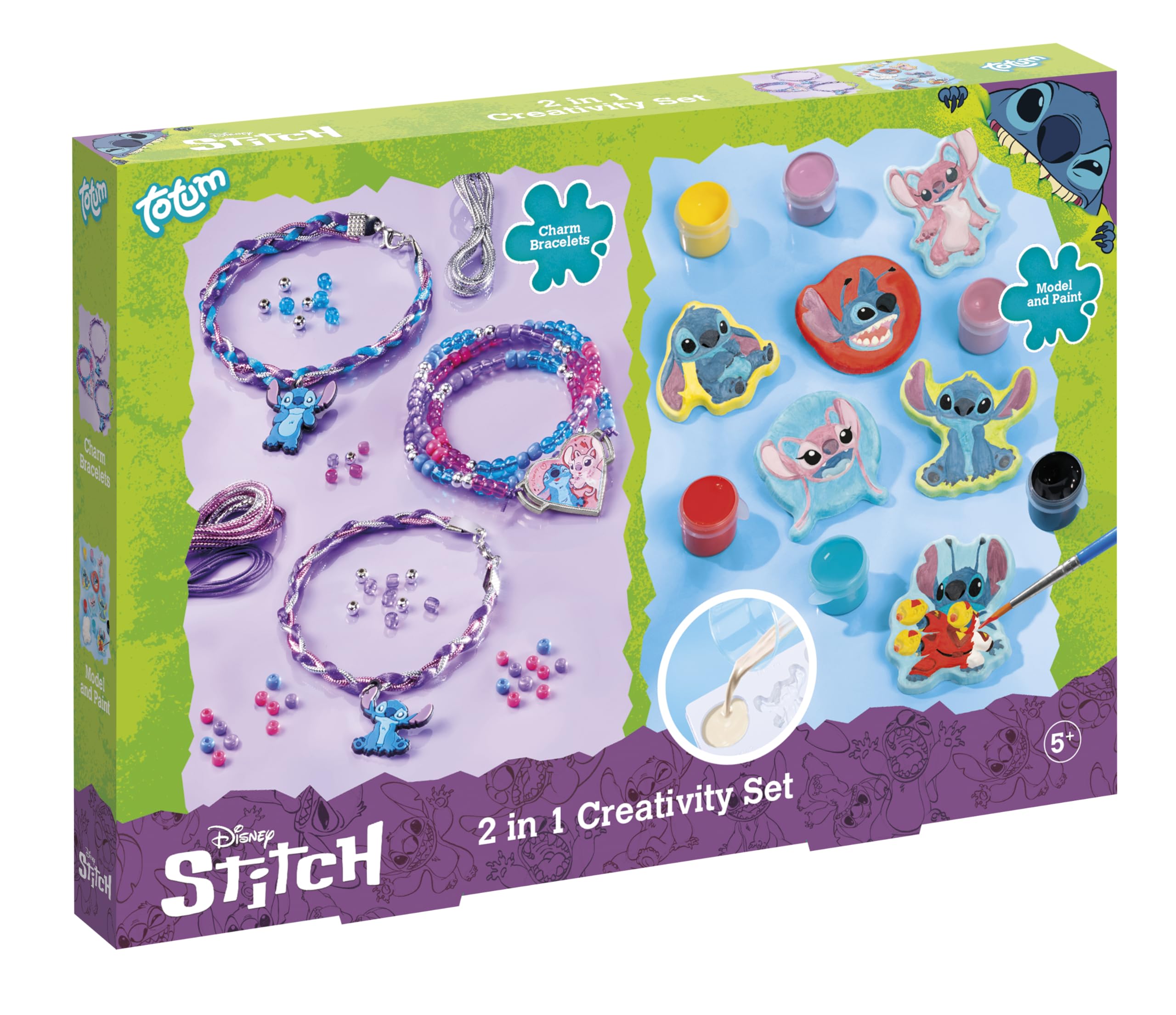Tm Essentials Blue Disney Stitch 2-In-1 Creativity Set, Charm Bracelets And Paint Set, Ages 5+