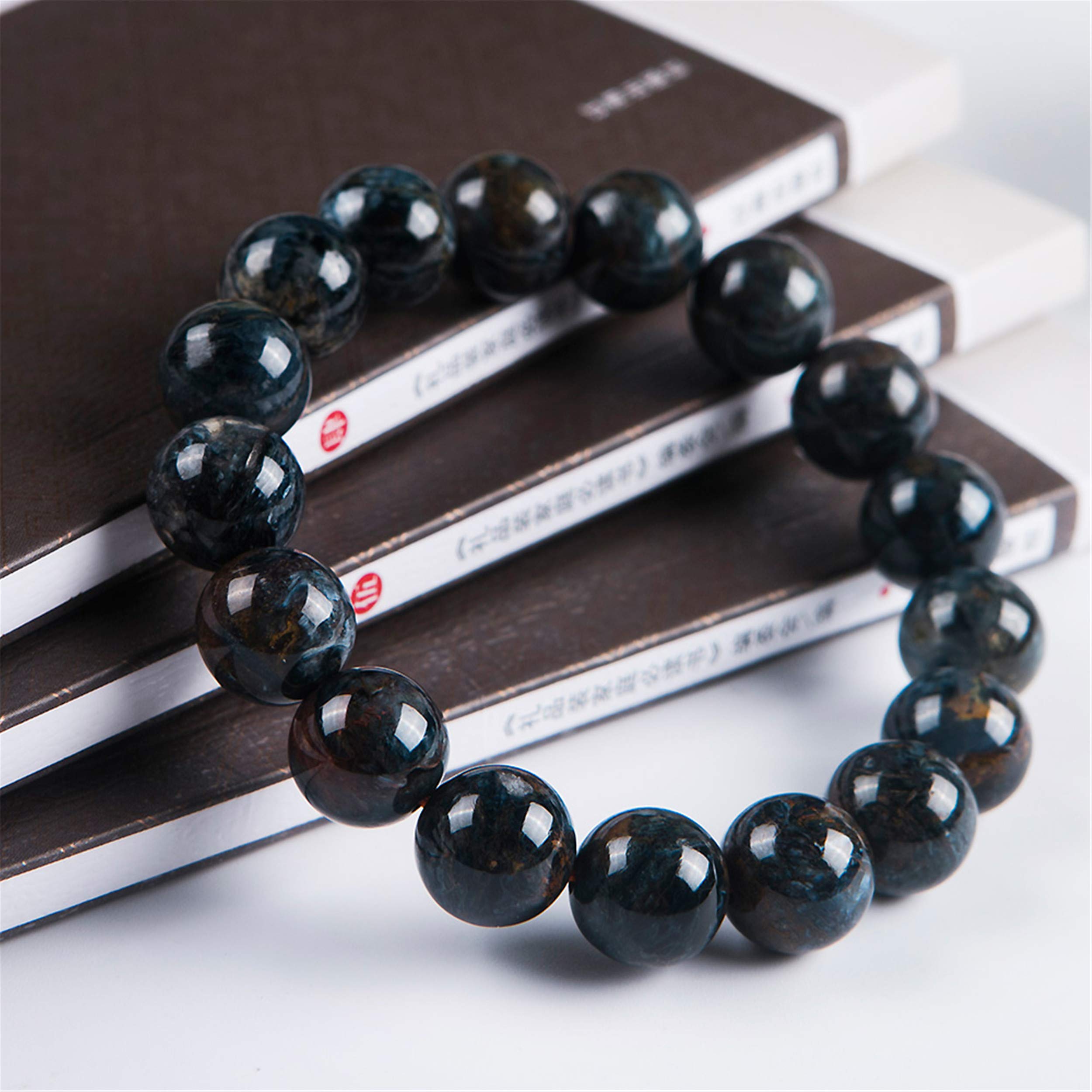 Bracciale con Perline Rotonde Elasticizzate in Cristallo di pietersite Naturale da 12 mm,