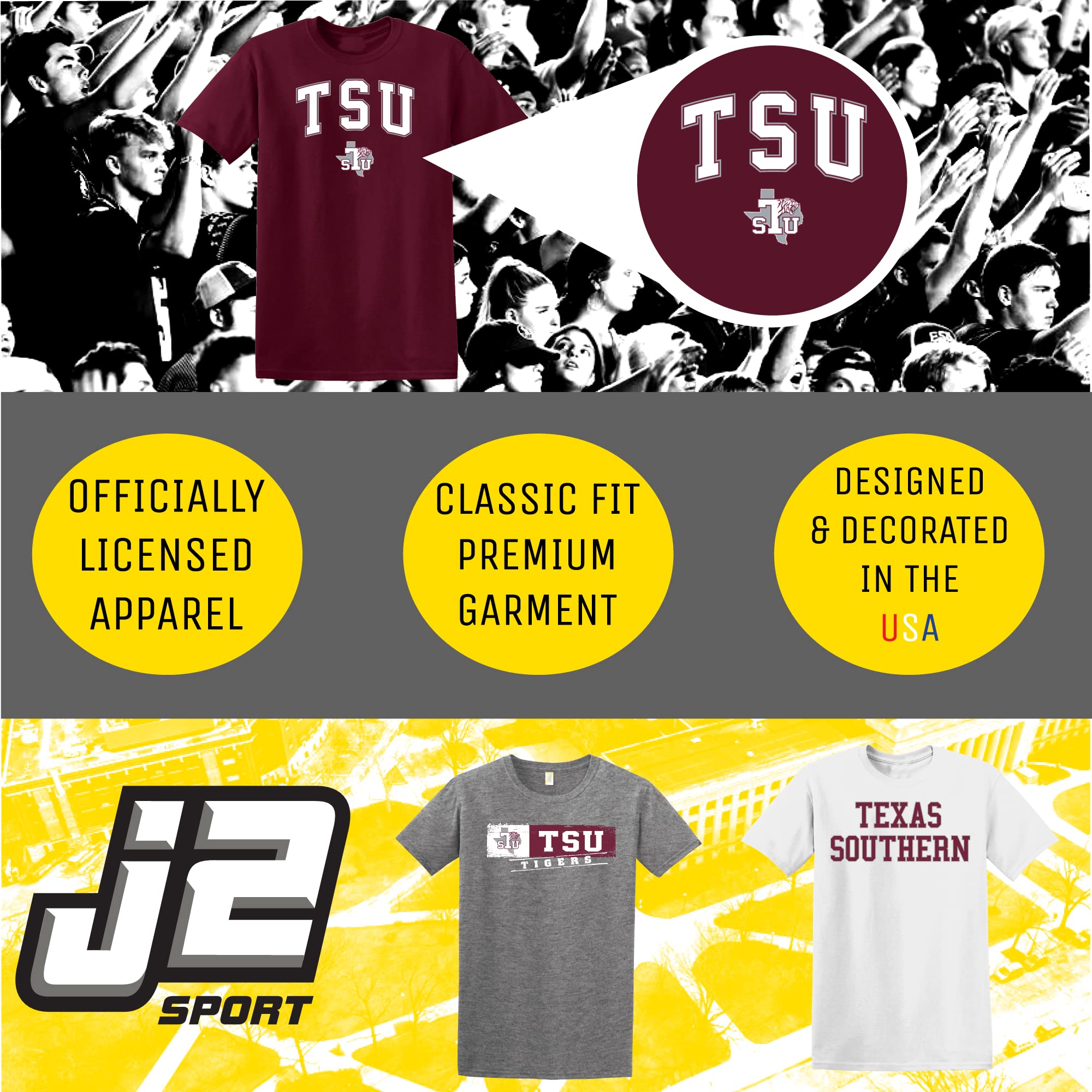 J2 Sport Texas Southern University Tigers T-Shirt – NCAA Unisex Collegiate Tee