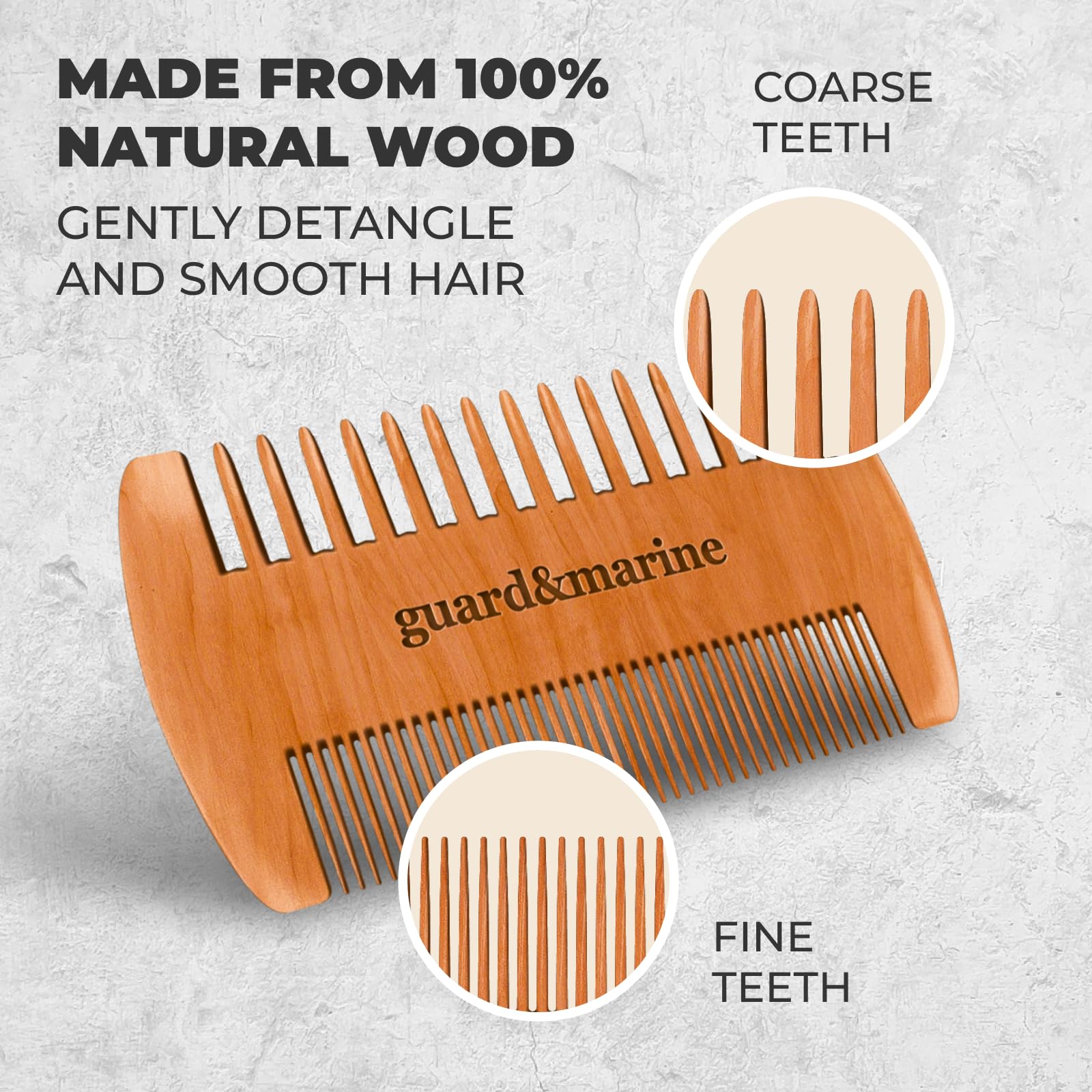 GUARD&MARINE Juego de cepillo y peine para barba, cepillo de madera de cerdas de jabalí naturales y kit de peine de madera de haya para el cuidado y modelado de barba y bigote de hombres (marrón)