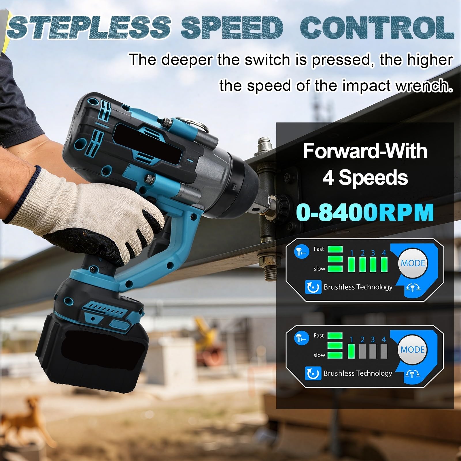 Llaves dinamométricas Llave eléctrica sin escobillas 4500N.M Taladro eléctrico de impacto inalámbrico 1 pulgada Llave dinamométrica Drive(2 Battery)