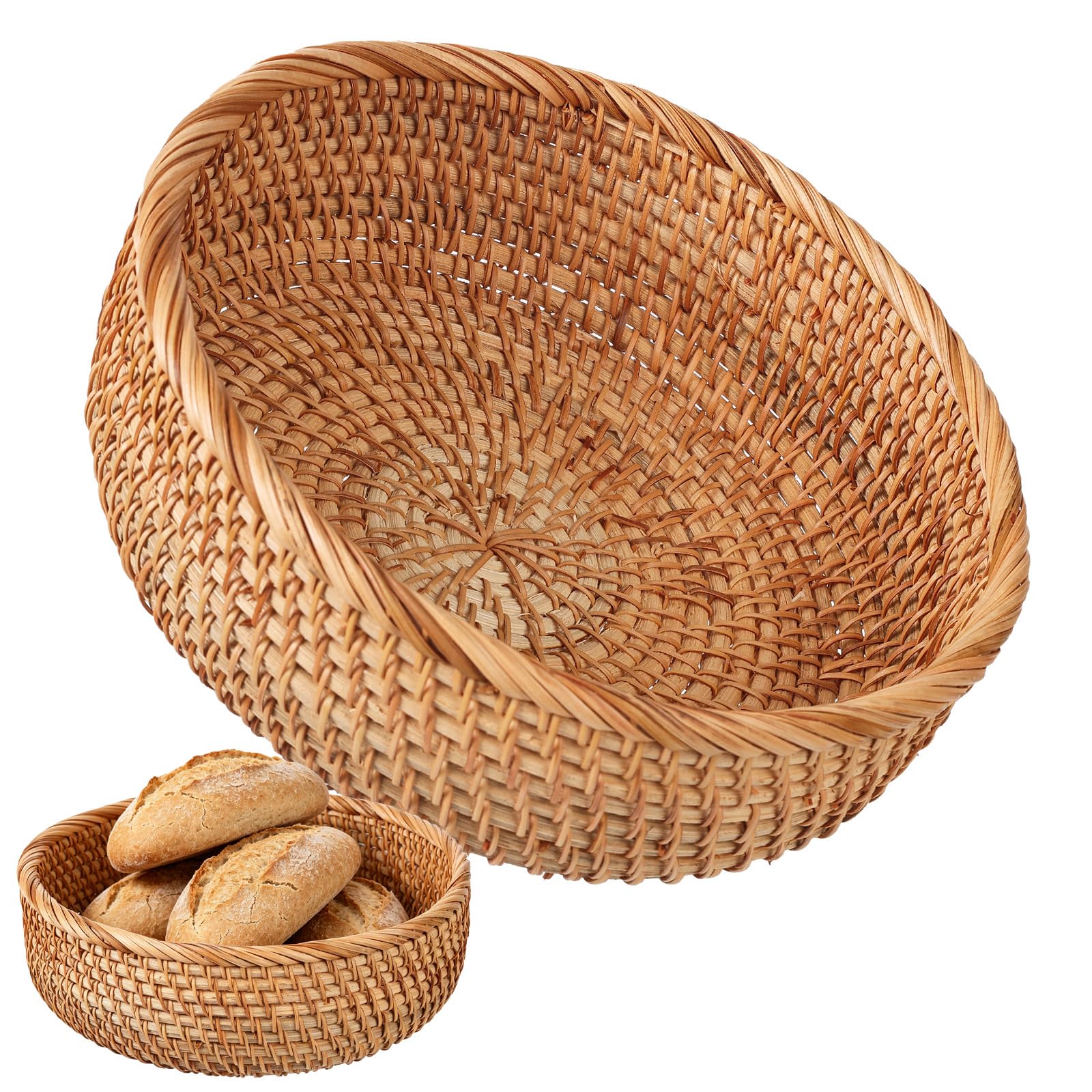 9" Round Wicker Bread Baskets for Serving Fruit Veggies Snacks Keys