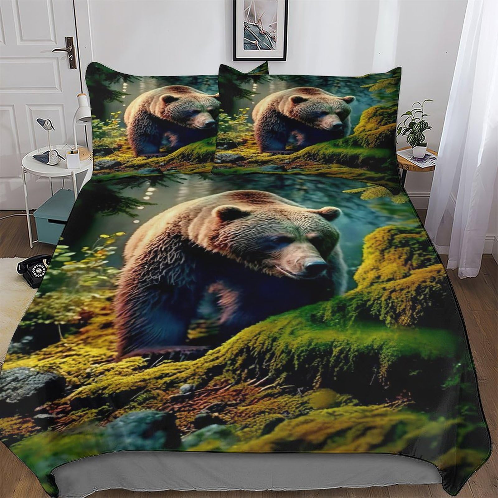 GGJJTT Bear Bedding Set Duvet Cover Set Comforter Cover 3 Pieces For Kids Teens Microfiber Soft Poly Quilt Cover King220x240cm — image 1