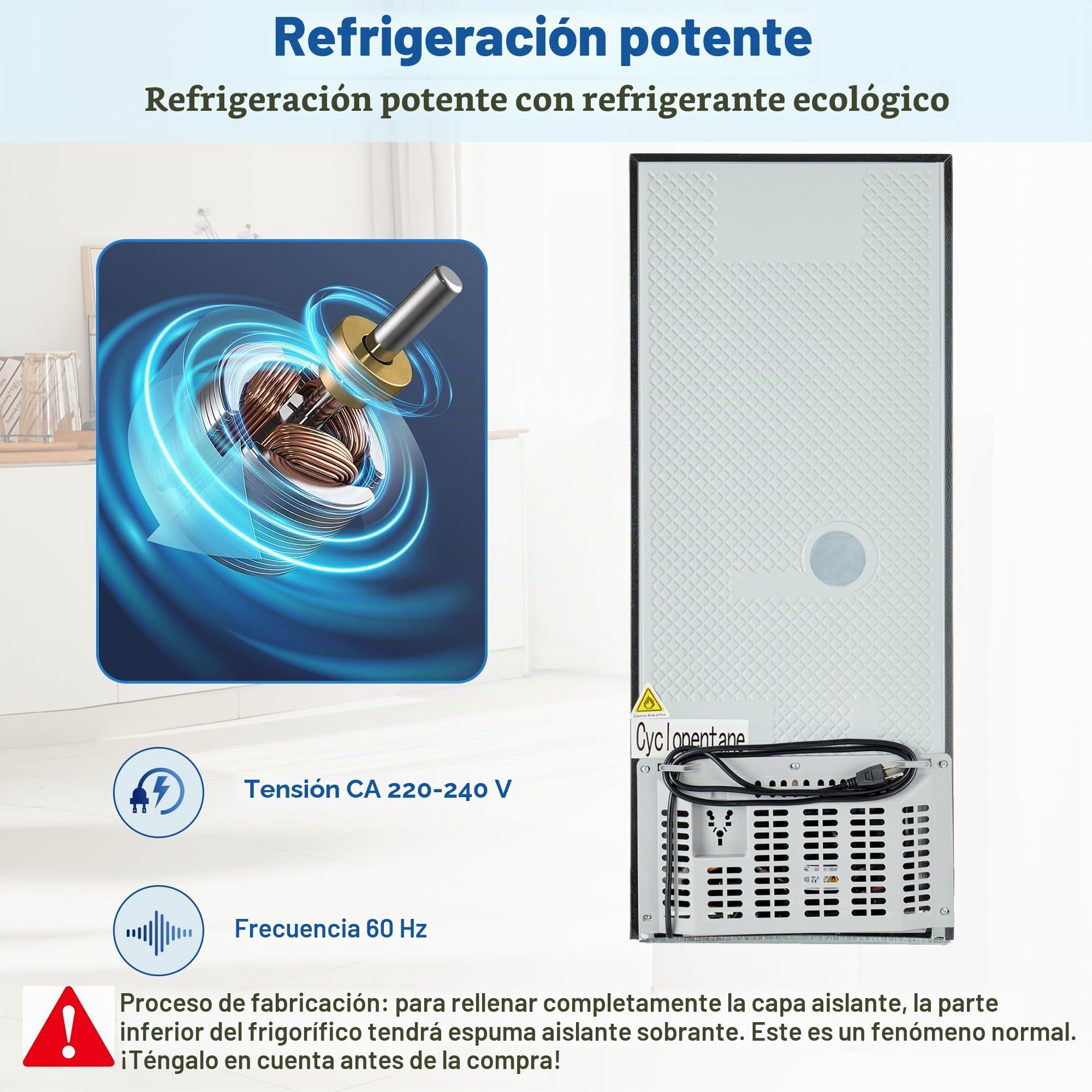 Merax Frigorífico con congelador de 106 L, nevera con congelador de 60 L, congelador de 46 L, 7 ajustes de temperatura, iluminación LED, estantes ajustables, silencioso, 45 dB, gris plateado