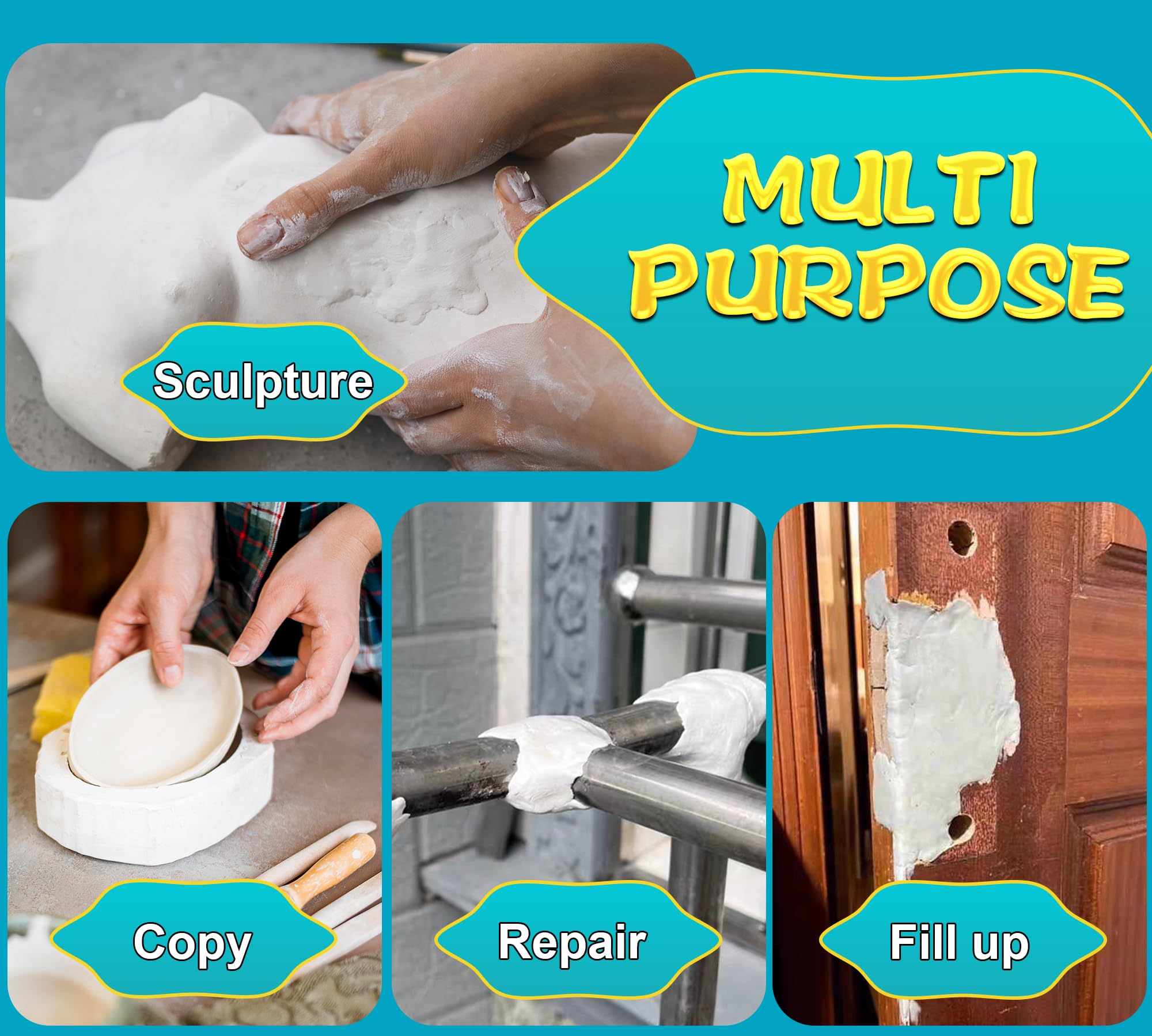 Stucco Epossidico Bianco, 340g Stucco per Piscine da Perdite Sott'acqua o sopra, Stucco per Plastica, Piastrelle, Calcestruzzo, Cemento, Legno etc, Riparazione Rapida di Crepe, Riempimento, Modellismo