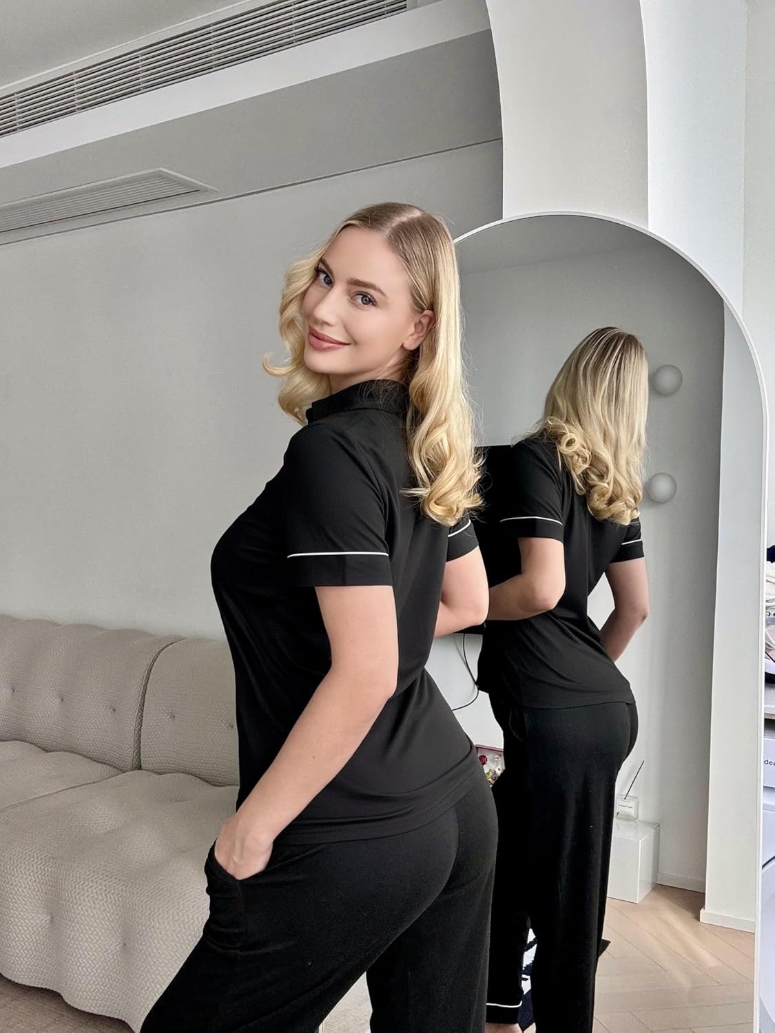 Ekouaer Womens Pajama Sets 2 Piece Button Down Short Sleeve Pjs Set Soft Lounge Set with Long Pants S-XXL - Image 3