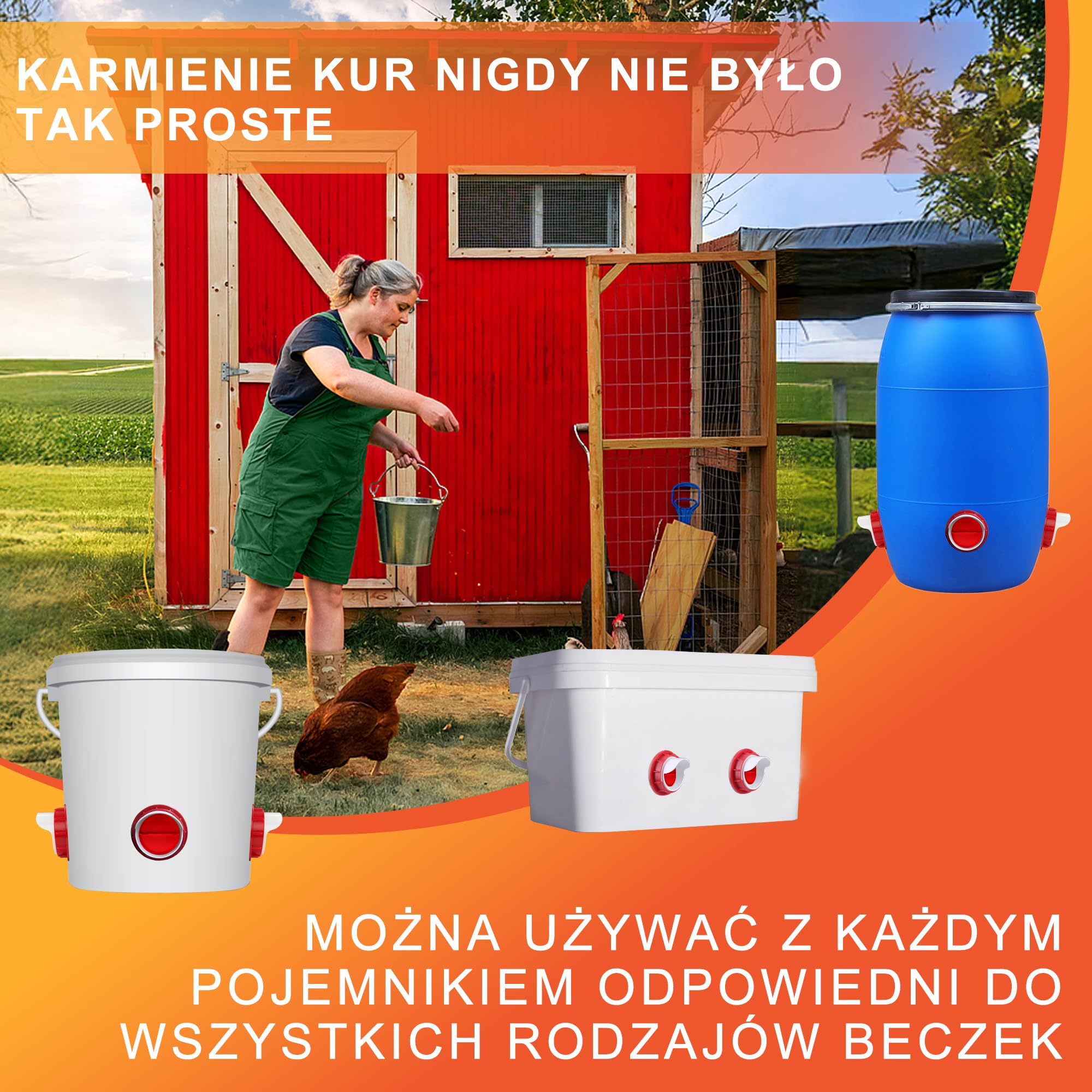ZenxyHoC Karmniki dla kurczaków Bez odpadów, DIY Automatyczny karmnik dla drobiu 8 portów 1 piła otworowa z osłonami Zestaw podawania grawitacyjnego do wiader, beczek, pojemników, koryt