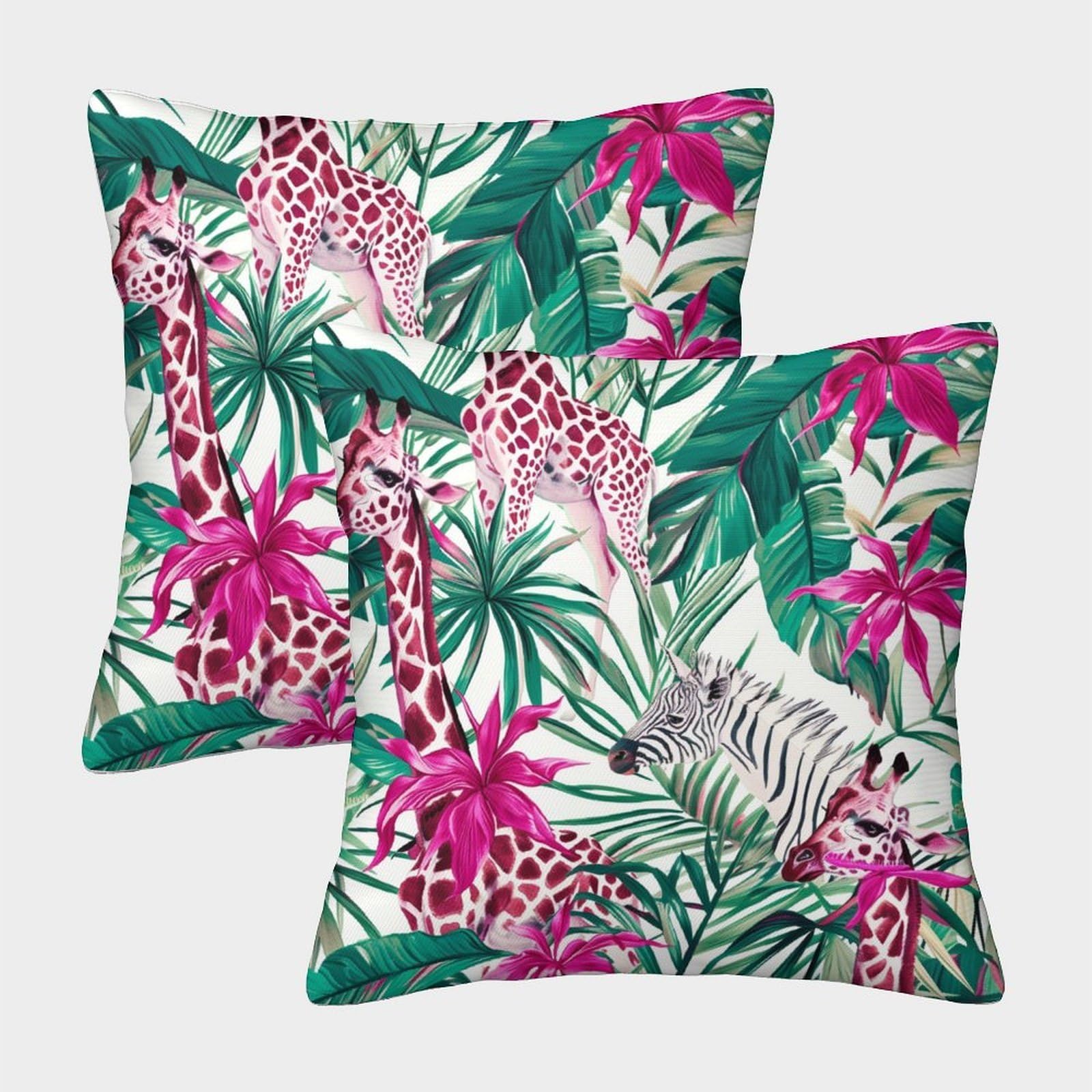 kaiyun 2 Pack Tropical Jungle - Giraffe Zebra Personalised Cushion Cover Home Sofa Decoration 40x40cm Pillow Covers