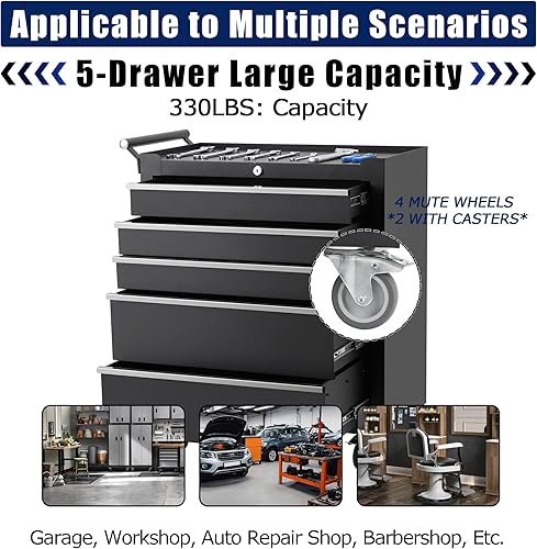 Miniatura 6 de GarveeHome Cofre de herramientas de 5 cajones, caja de herramientas rodante con ruedas y sistema de bloqueo, baúl de herramientas portátil para