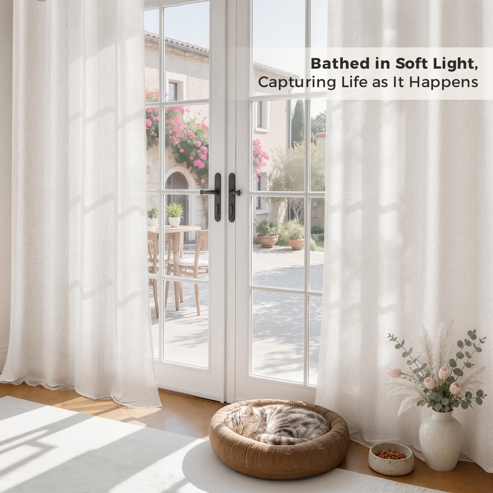 MRTREES Cortinas Salon Dormitorio Lino Translucidas, 2 Piezas, 140x240 cm | Cortinas y Visillos Blanco Roto Rusticas con Ojales, para Ventanas Comedor Modernas Habitacion Juvenil, OEKO-TEX