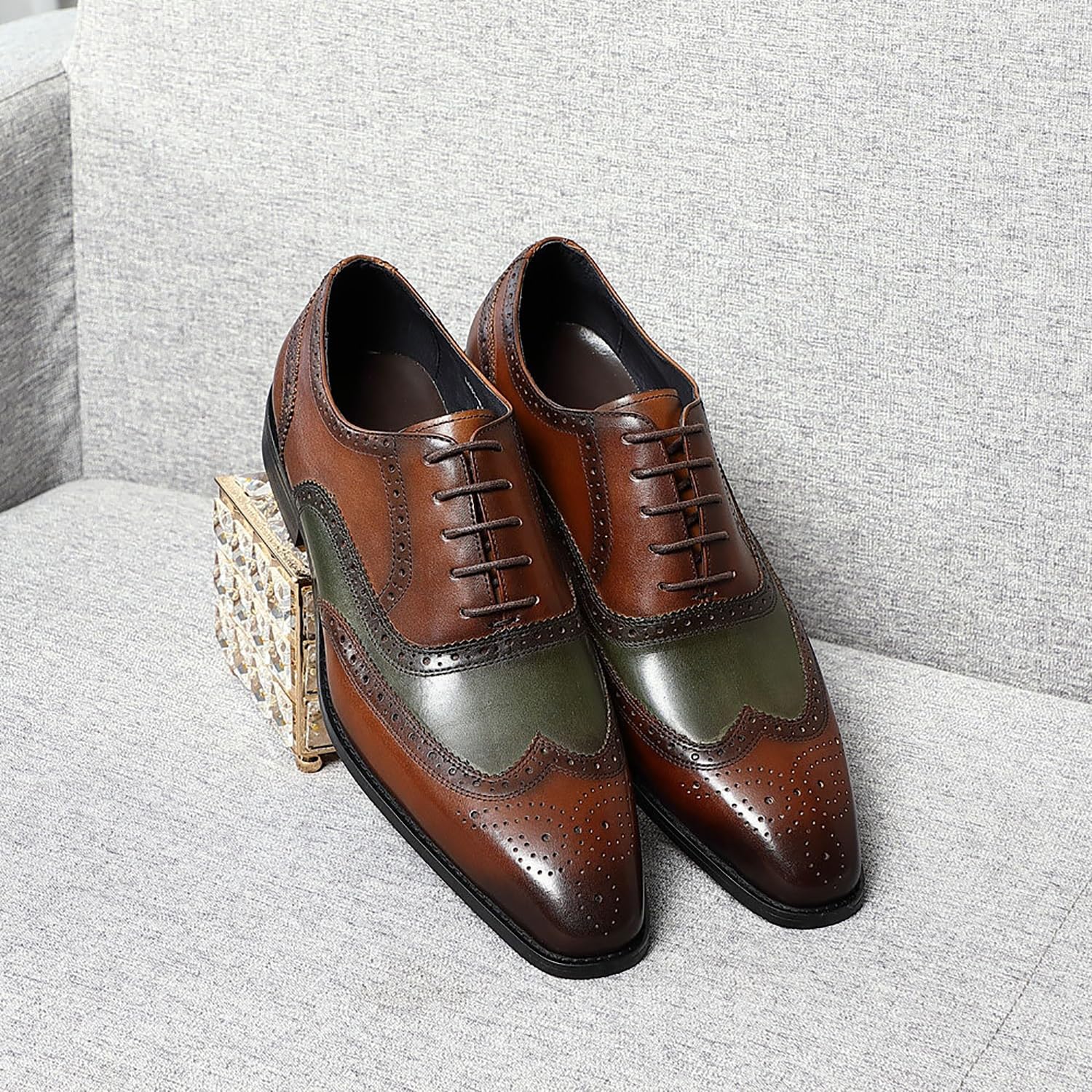 Męskie skórzane buty typu oksford z brogsami Wingtip, ręcznie robione, eleganckie buty z podszewką ze świńskiej skóry, na wesele, biznes i formalne okazje