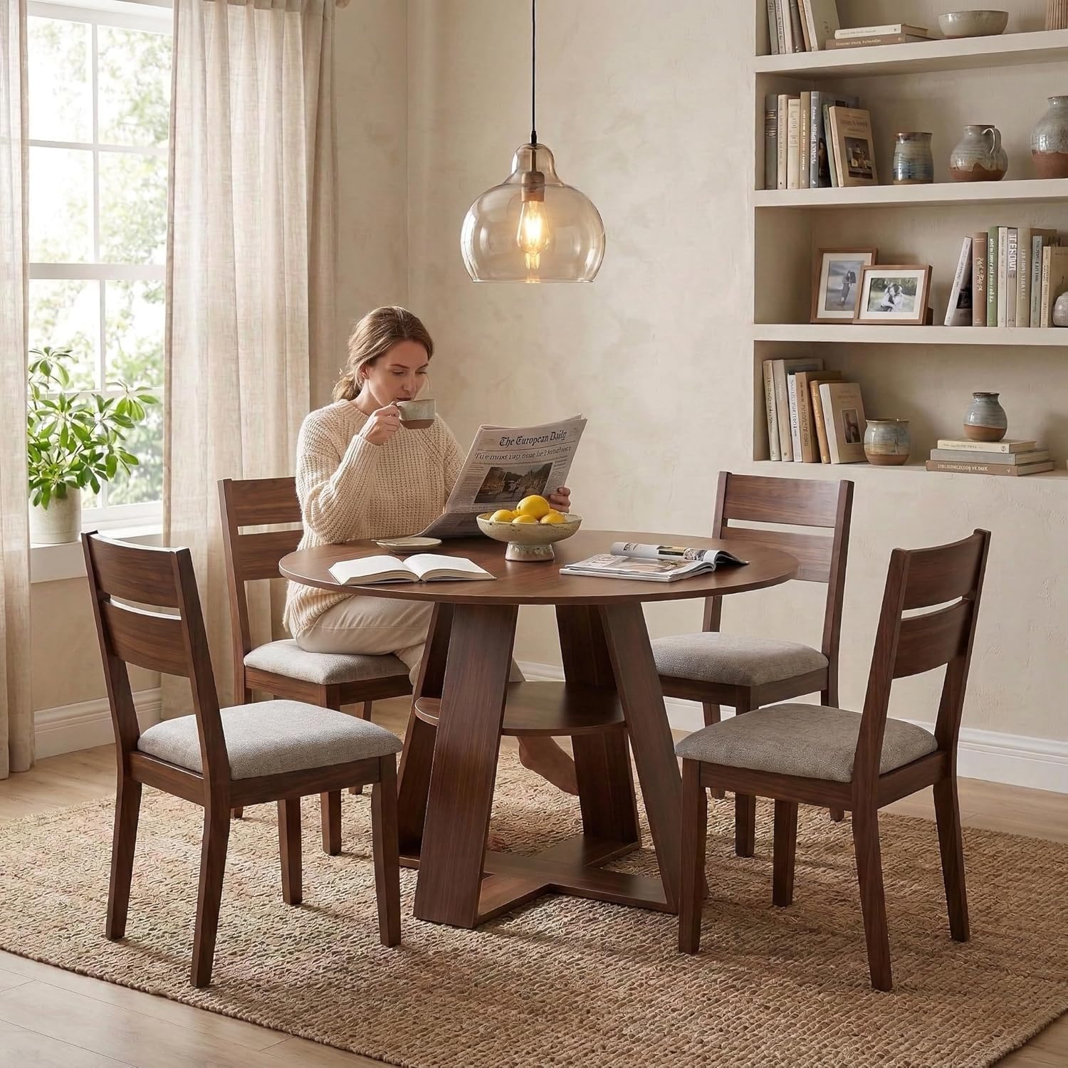 Tavolo da pranzo rotondo allungabile, tavolo da pranzo allungabile, bianco, 100-140 x 100 x 75 cm, tavolo da pranzo allungabile per 2-8 persone, tavolo da cucina con piano rimovibile