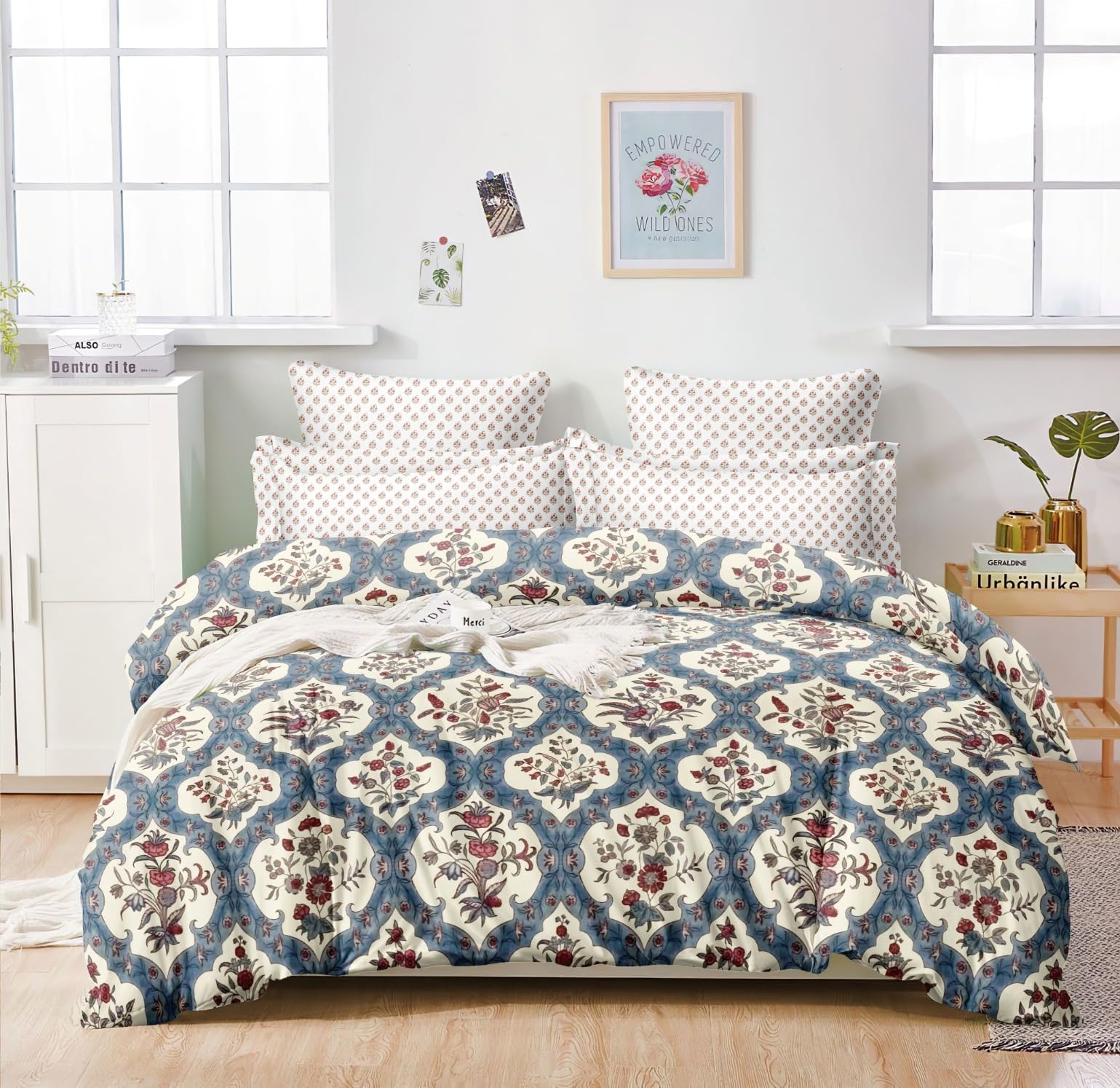 COZY FURNISH Super Soft Brushed Microfiber Cotton 210TC Bedding Set,King Size Bedsheet with Pillow Covers and Double Dohar with Fallen,4 pc Bedding Set (Blue)-image-37