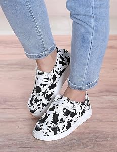 Cow Print Shoes, Sunflower Canvas Shoes 