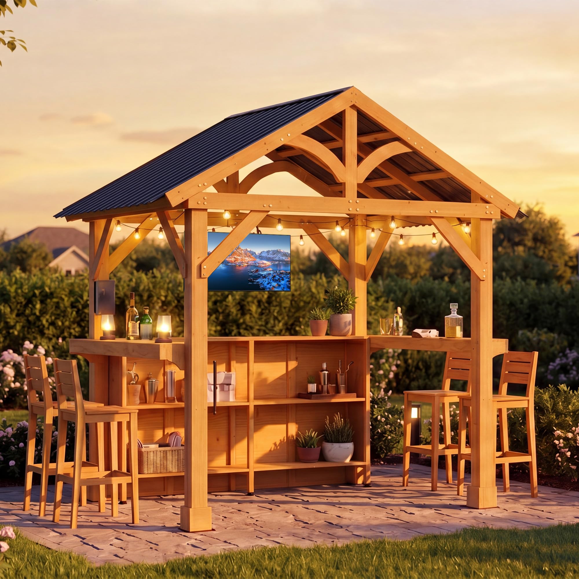 Amazon.com: COSIEST 8x6 ft Solid Wood Grill Gazebo with TV Mount