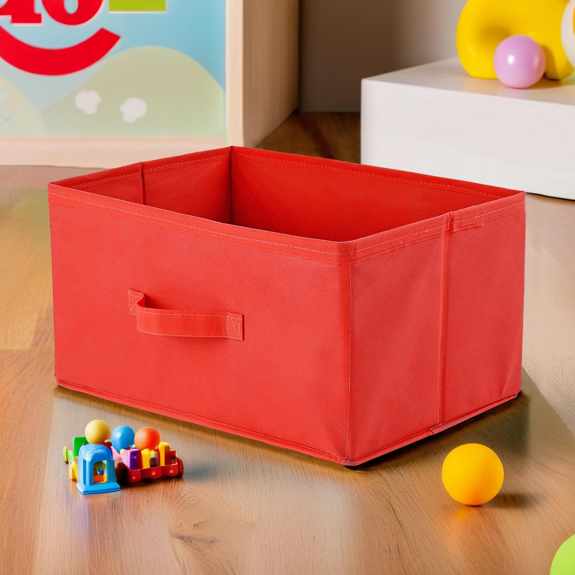 Kuber Industries Rectangle Foldable & Multipurpose Wardrobe Storage Organizer for Home | 26 Litres Portable Cupboard/Closet Organiser Storage Box for Clothes & Toys | Plain - Red