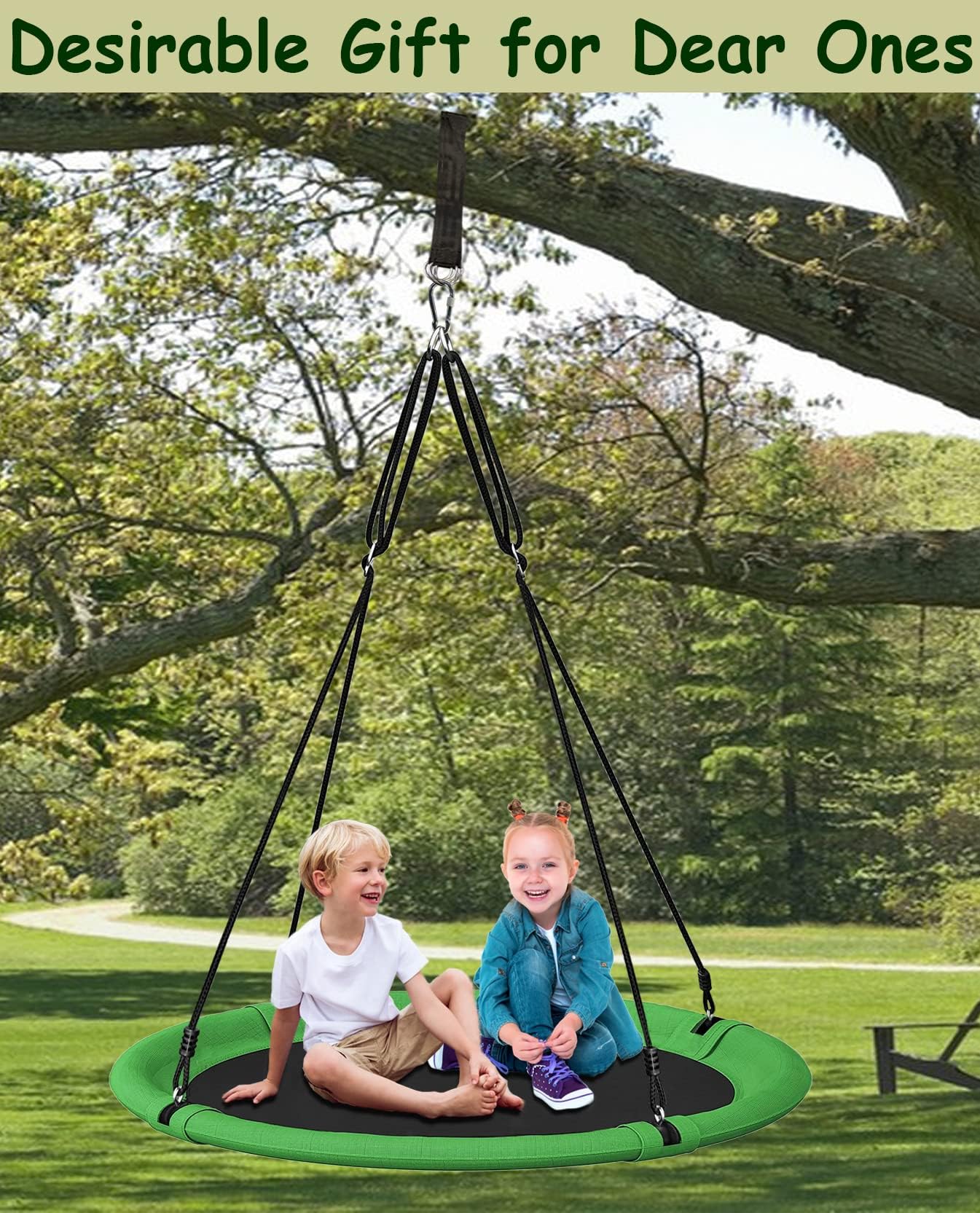 Koutemie Set altalena per albero da 102 cm, altalena regolabile da giardino per bambini e adulti, altalena per parco giochi all'aperto, verde e nero