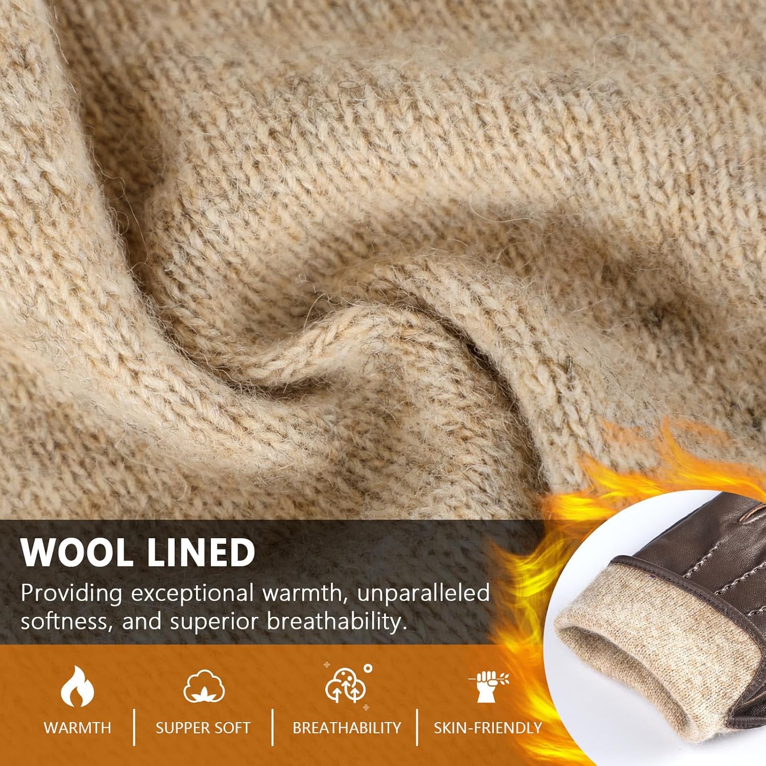 FIORETTO Men’s Chrome-Free Leather Gloves Winter – Touchscreen Driving Gloves with Warm Wool Lining M24001 - Image 4