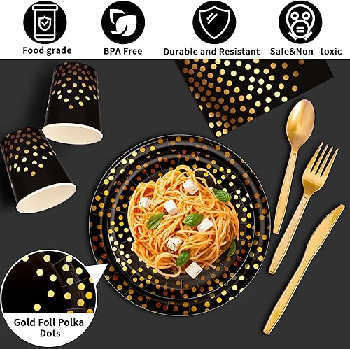 Miniatura 4 de Juego de vajilla desechable de lunares de papel de aluminio dorado rosa para 24 invitados, manteles de globos de papel de aluminio, pancartas con