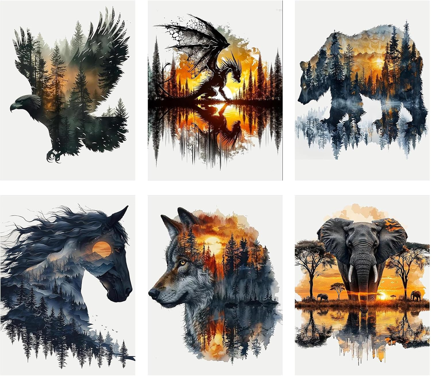 6 Pack Animals Diamond Painting Kits for Adults, Diamond Art Kits for Adults, DIY 5D Diamond Painting Kits for Beginners Home Wall Decor 12x16inch