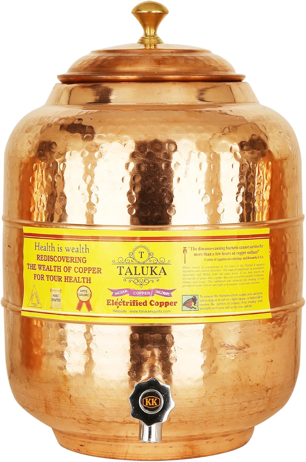 Taluka 1andmade Hammered Pure Copper Water Pot Tank with