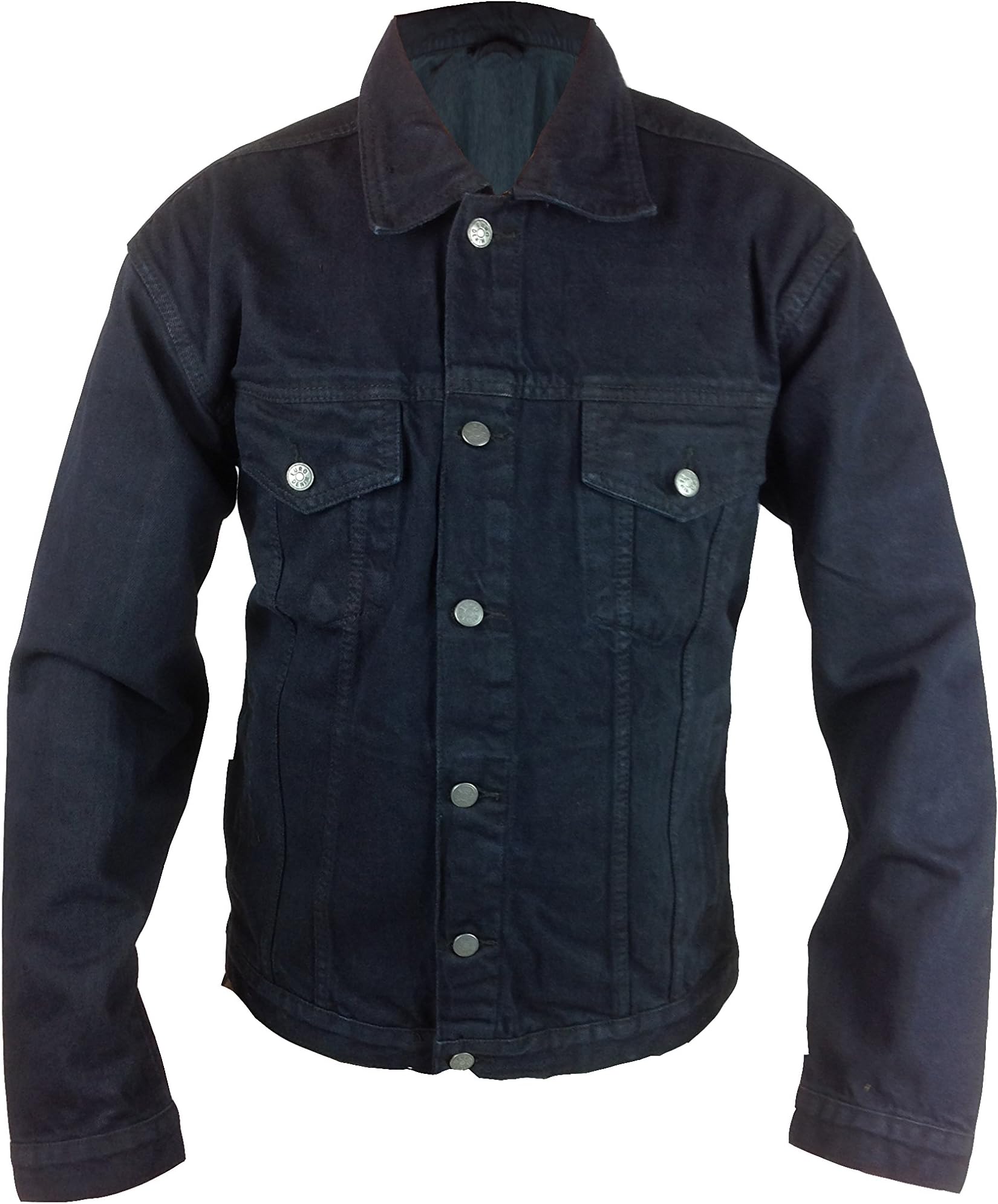 Authentic Denim Mens Hard Wearing Denim Jacket 100% Cotton Euro Jeans Casual Regular Fit Button Front with Button Cuffed Sleeves Adjustable Sides Top Stonewash Black S M L XL XXL 3XL