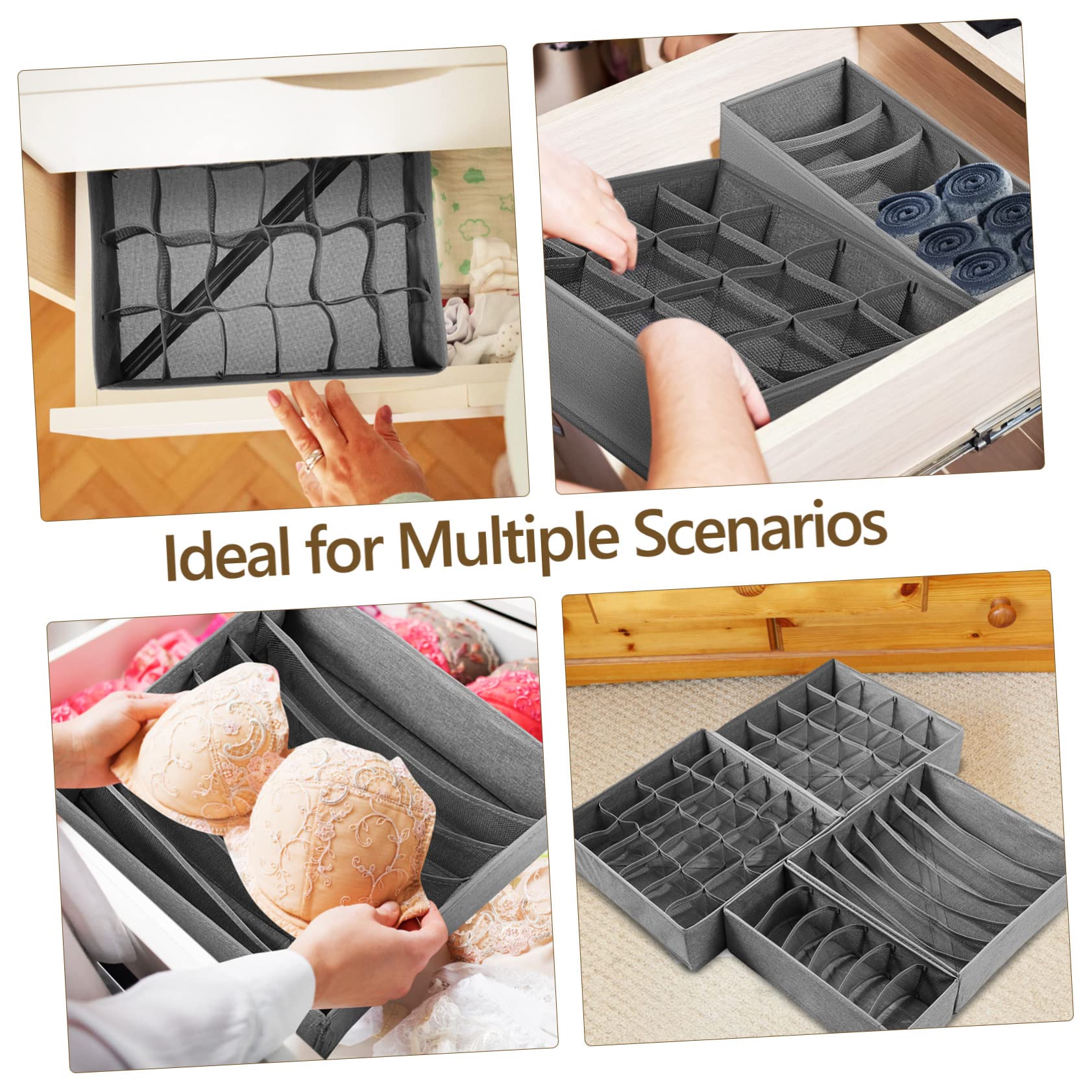 4piezas Caja De Almacenamiento Plegable Para Organizadores Para Ropa Interior Calcetines y Corbatas Diseño Múltiples Compartimentos y Espacios