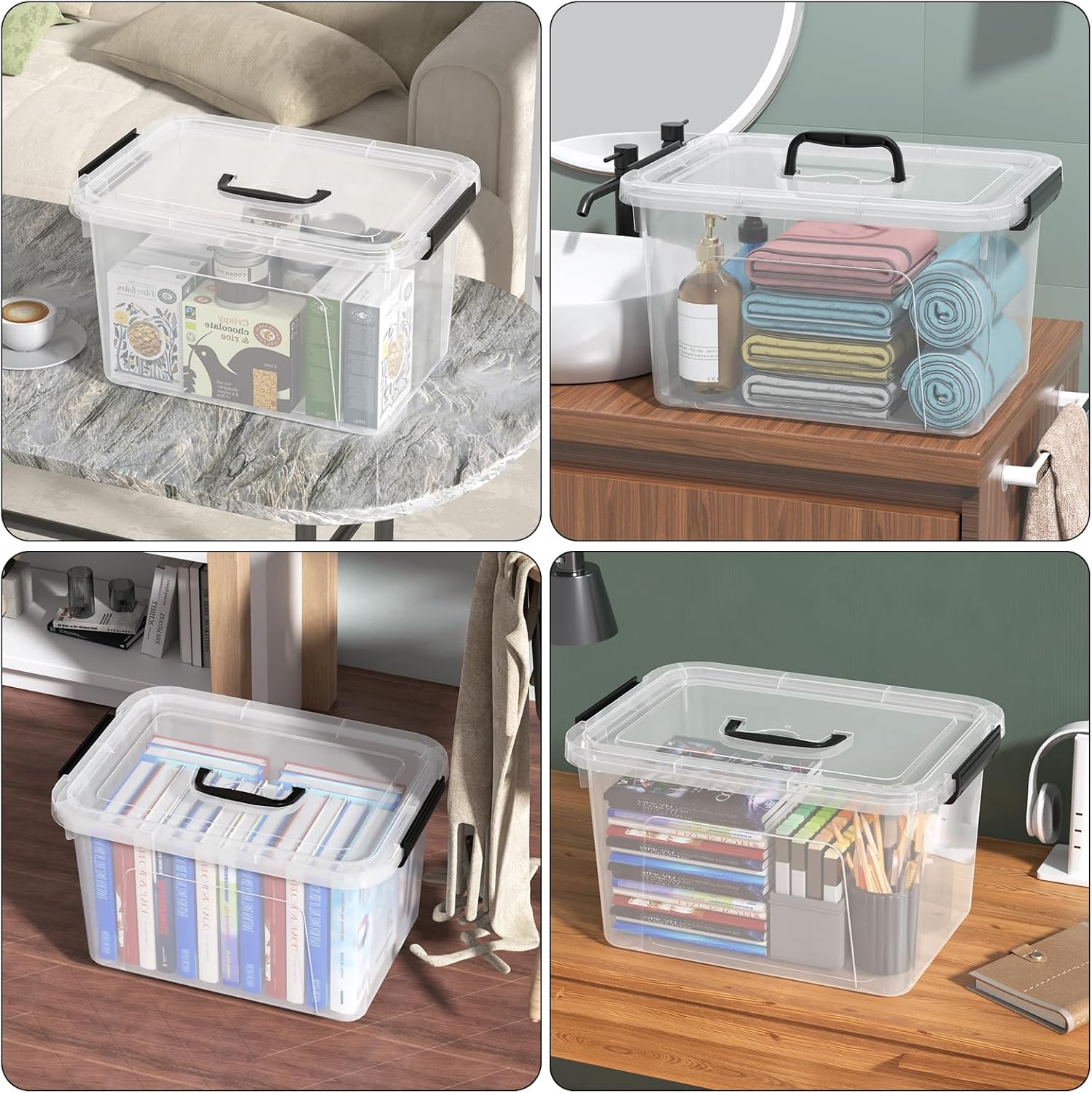 4-Pack Plastic Storage Bins Boxes Containers with Lids, 18 L Clear Latching Box with Handle