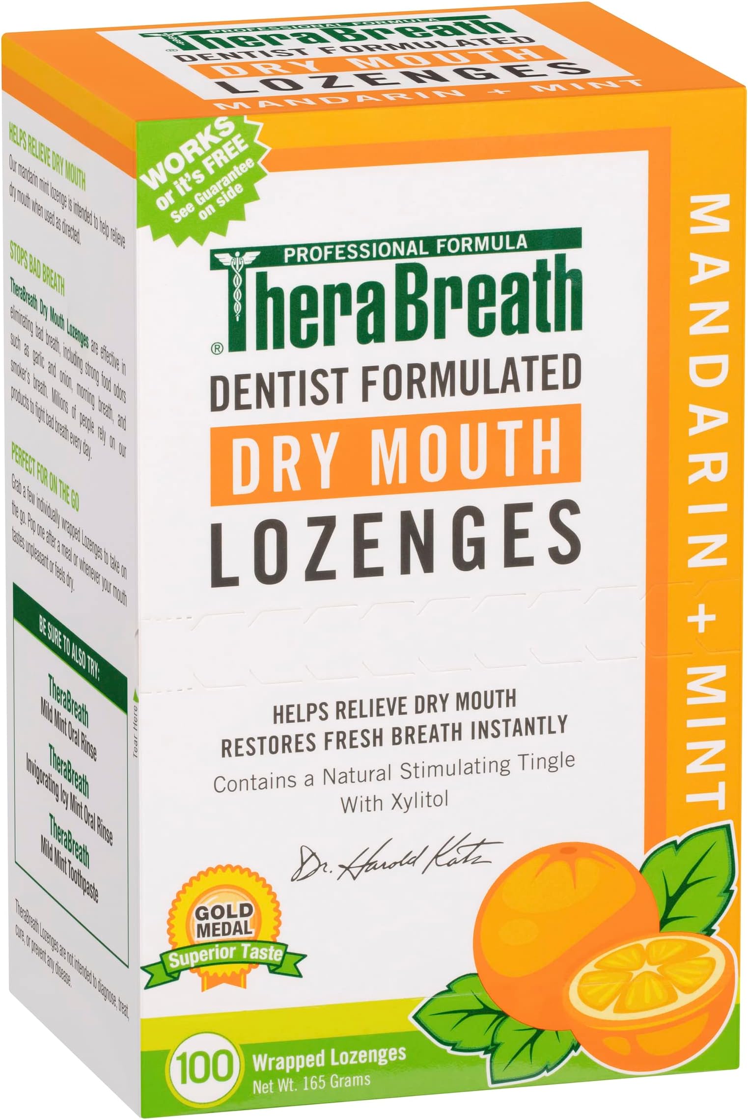 TheraBreath Dry Mouth Lozenges Mandarin Mint 100 Wrapped Lozenges 165 g