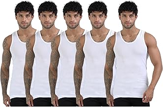 Crystal Men's Super Combed Rib Cotton Round Neck Sleeveless Vest | Long Enough to Tuck in (Pack of 5), (95,cm)