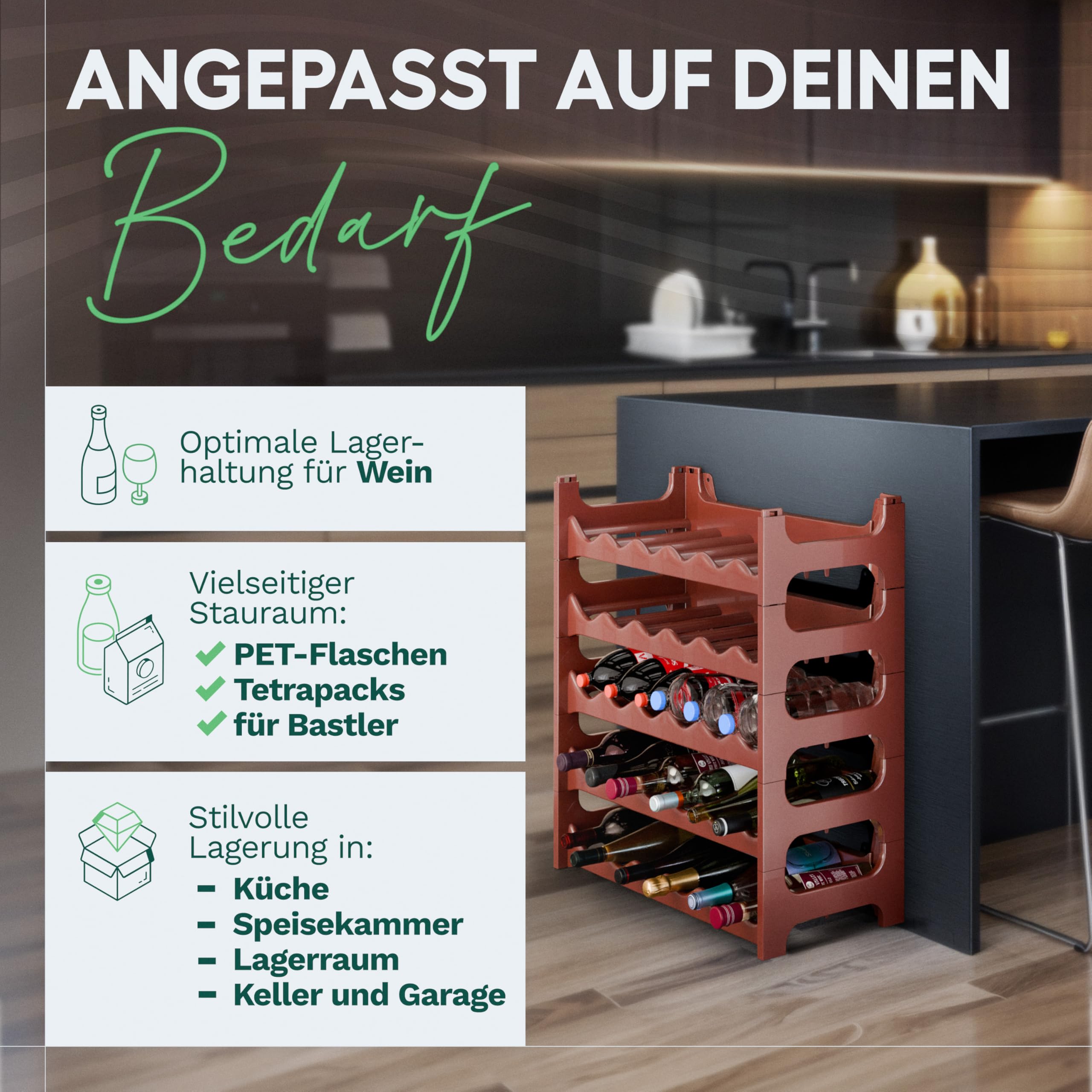 Novaliv Stojak na wino na 6 butelek plastikowy solidny plastikowy brązowy