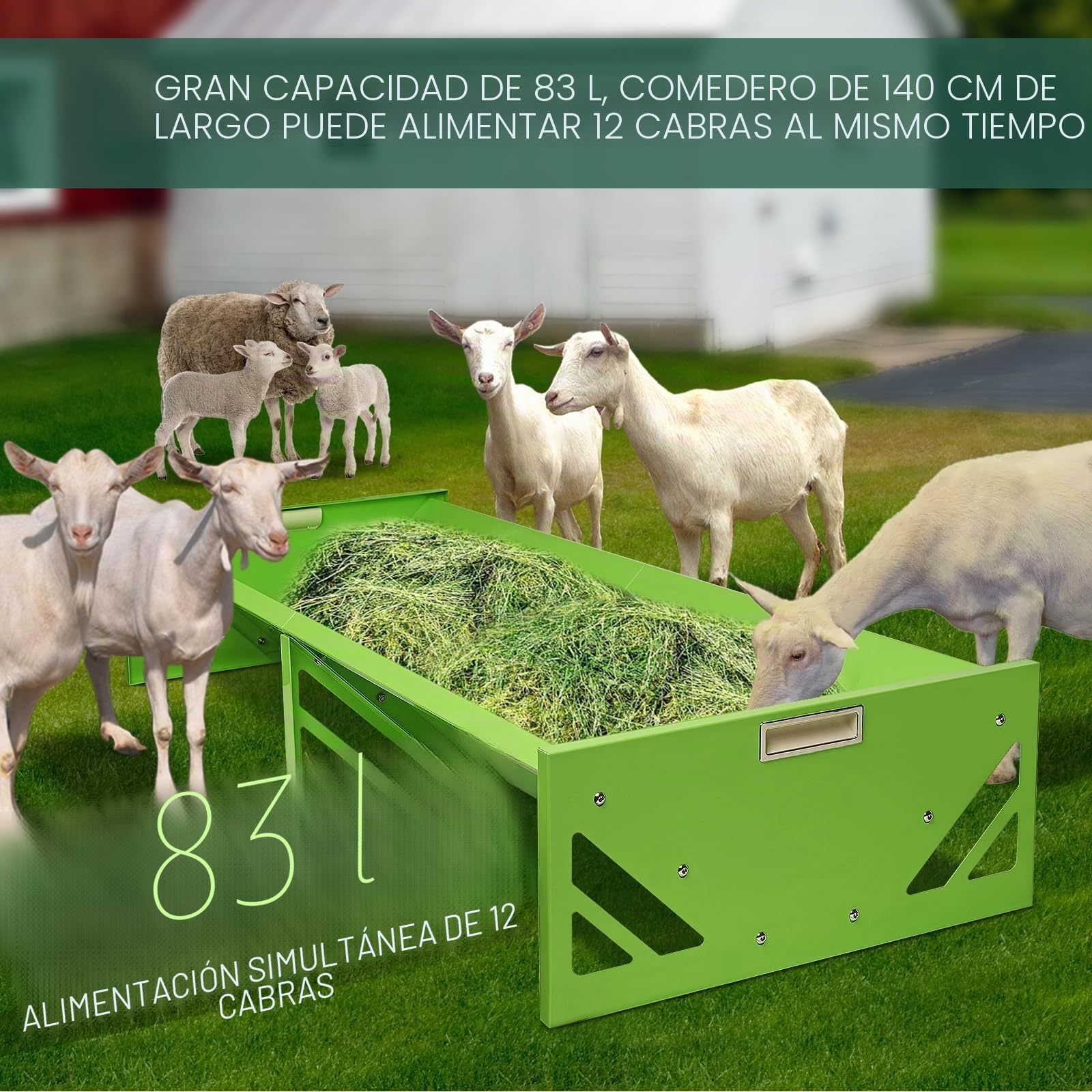 Comedero para Ovejas y Cabras 138*54*20cm Portátil Comedero de Heno para Ganado Gran Capacidad Metálico Alimentador de Heno Para Cabras Fácil de Limpiar (Verde)