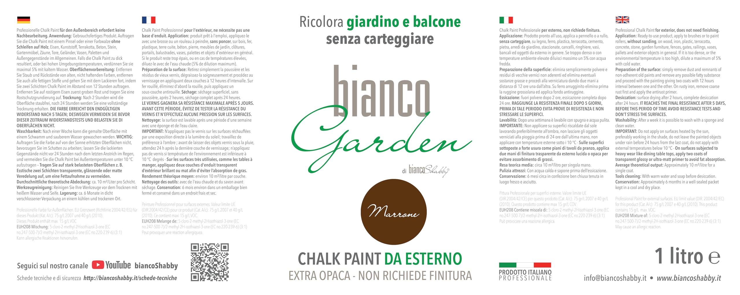 bianco Shabby CHALK PAINT Peinture spéciale Marrone pour extérieur, pour jardin, balcon, sans peinture et sans finition (1 litre)