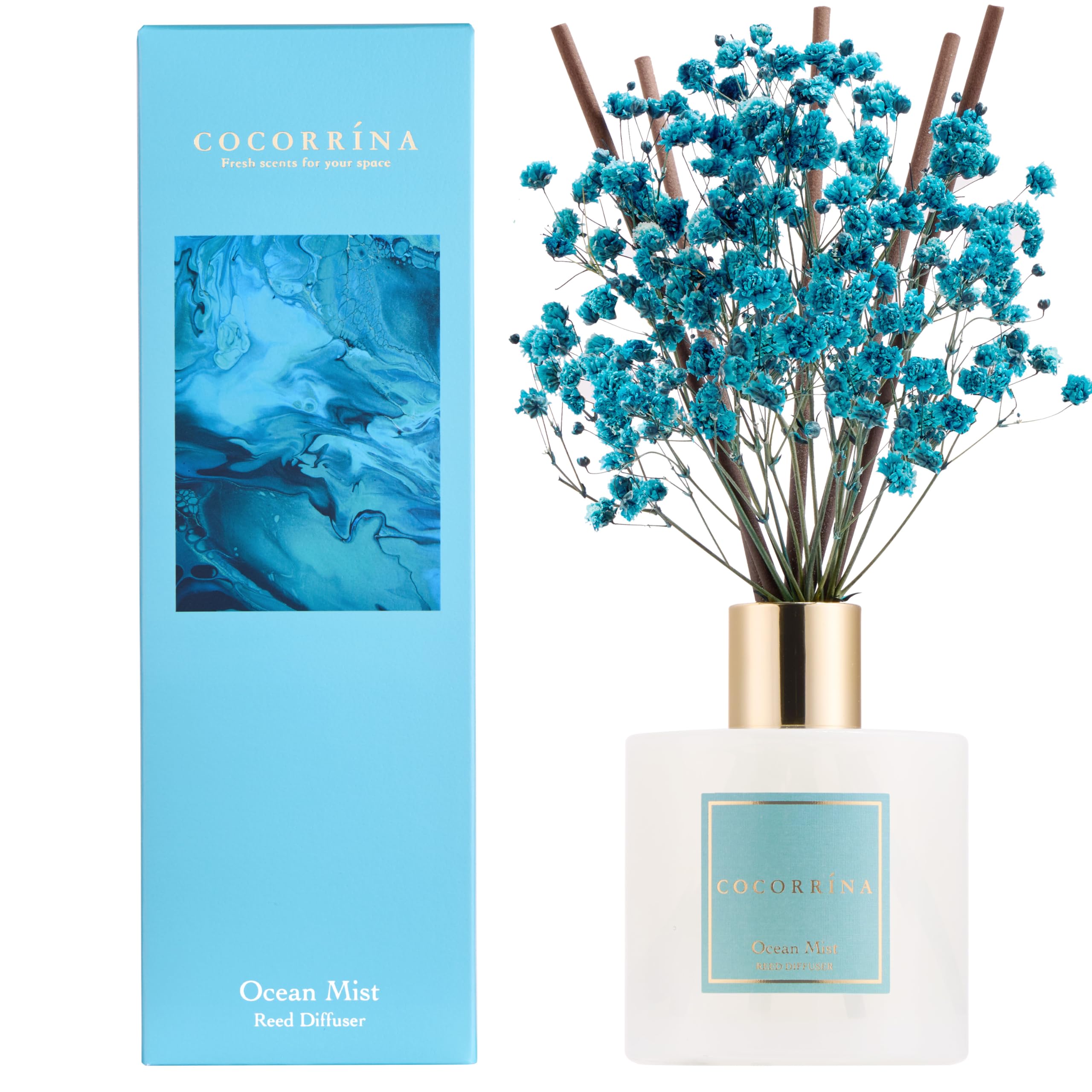 COCORRÍNA Reed Diffuser Set, 200ml Ocean Mist Scented Diffuser with Sticks Home Fragrance for Bedroom Bathroom Living Room, Home & Office Decor — image 1