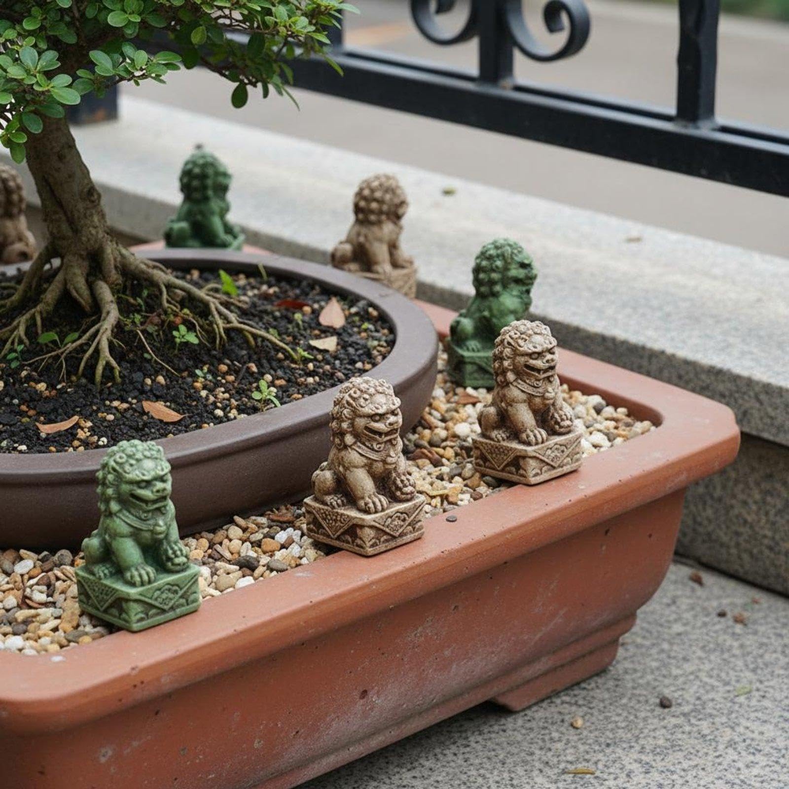 20 Pièces Figurine Lion Résine Statue Foo Chiot Ensemble Mini Sculptures Protectrices Résine pour Décor Intérieur Extérieur Adapté Au, 6 pièces