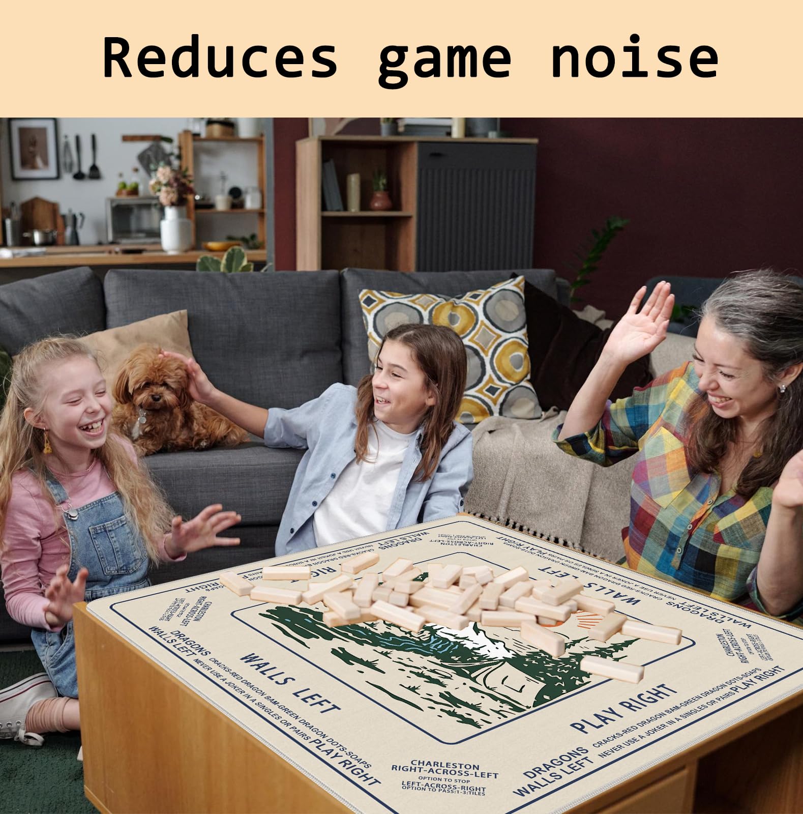 Vintage Boho Camping Mahjong Matte 80 x 80 cm Wald Berg Natur Abenteuer Camper rutschfeste Geräuschreduzierung Mahjong Tischmatte für American Mah Jong Pokerkarten Brettspiele Dominosteine
