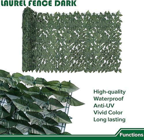 Miniatura 4 de Valla de privacidad de hiedra artificial, 39 x 138 pulgadas, vegetación sintética, decoración de hojas, setos falsos, pantallas para exteriores,