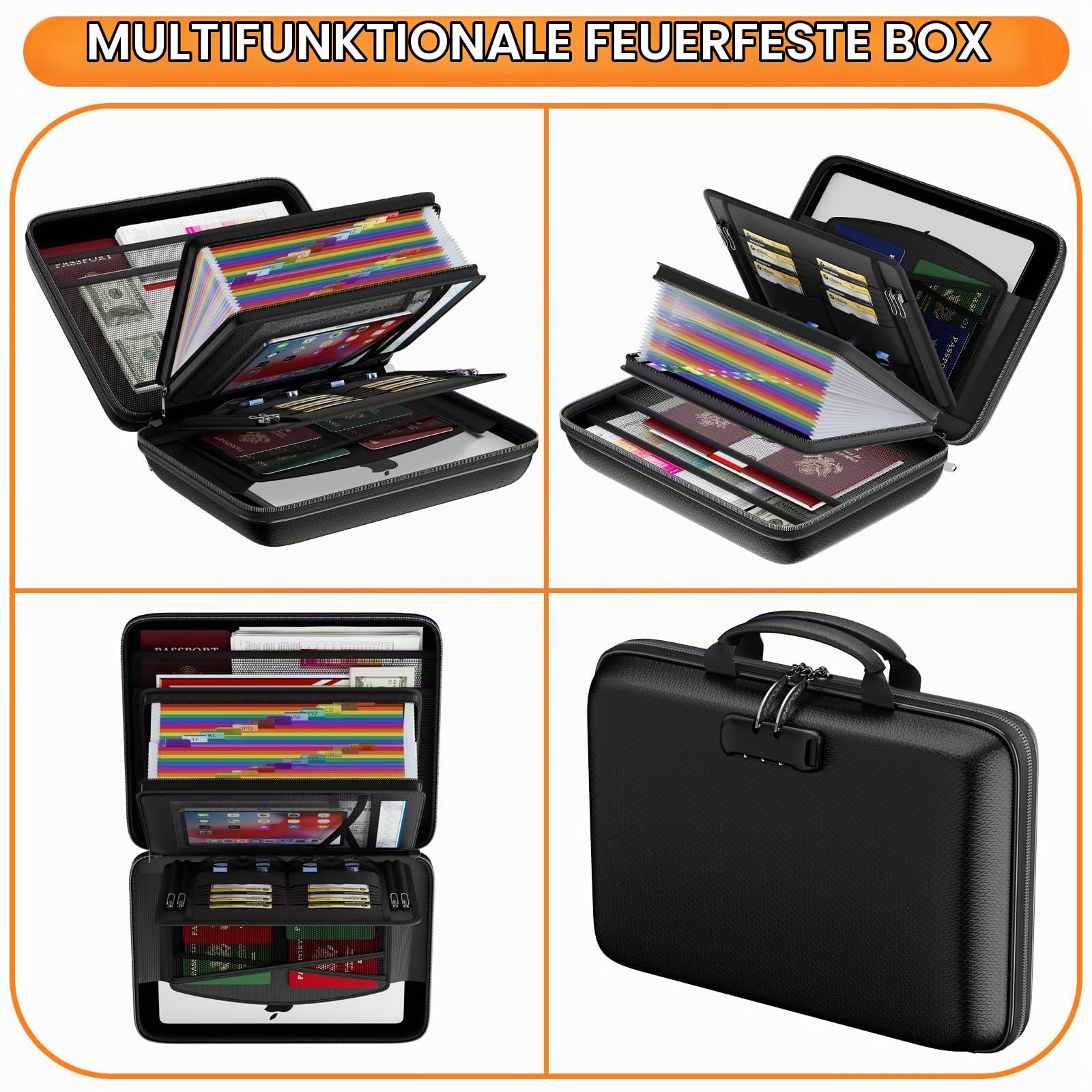 ENGPOW Feuerfeste Dokumententasche mit 25 Fächer für Zuhause,Büro | Hartschale,A4 Aktenorganizer,Aufbewahrungsbox mit Schloss,Dokumentenbox,Dokumentenaufbewahrung für Dokumente,Rechnungen