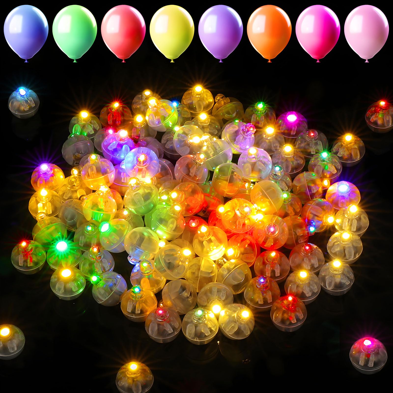 Joollurm Mini LED Balloon Lights, 100 PCS Waterproof Wireless Round LED Paper Lights for Home, Christmas, Halloween, Wedding, Birthday Decorations(50 Colorful+ 50 Warm)