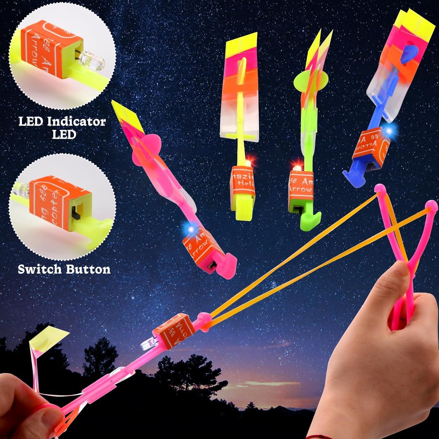 Helikopter Shooters Toy, 16pc imprezy dla chłopców dziewcząt w wieku 6+, LED Light Up Slingshot zabawki strzałki Copters Toys, imprezowe wypełniacze dla dzieci świąteczne prezenty (16PCS)