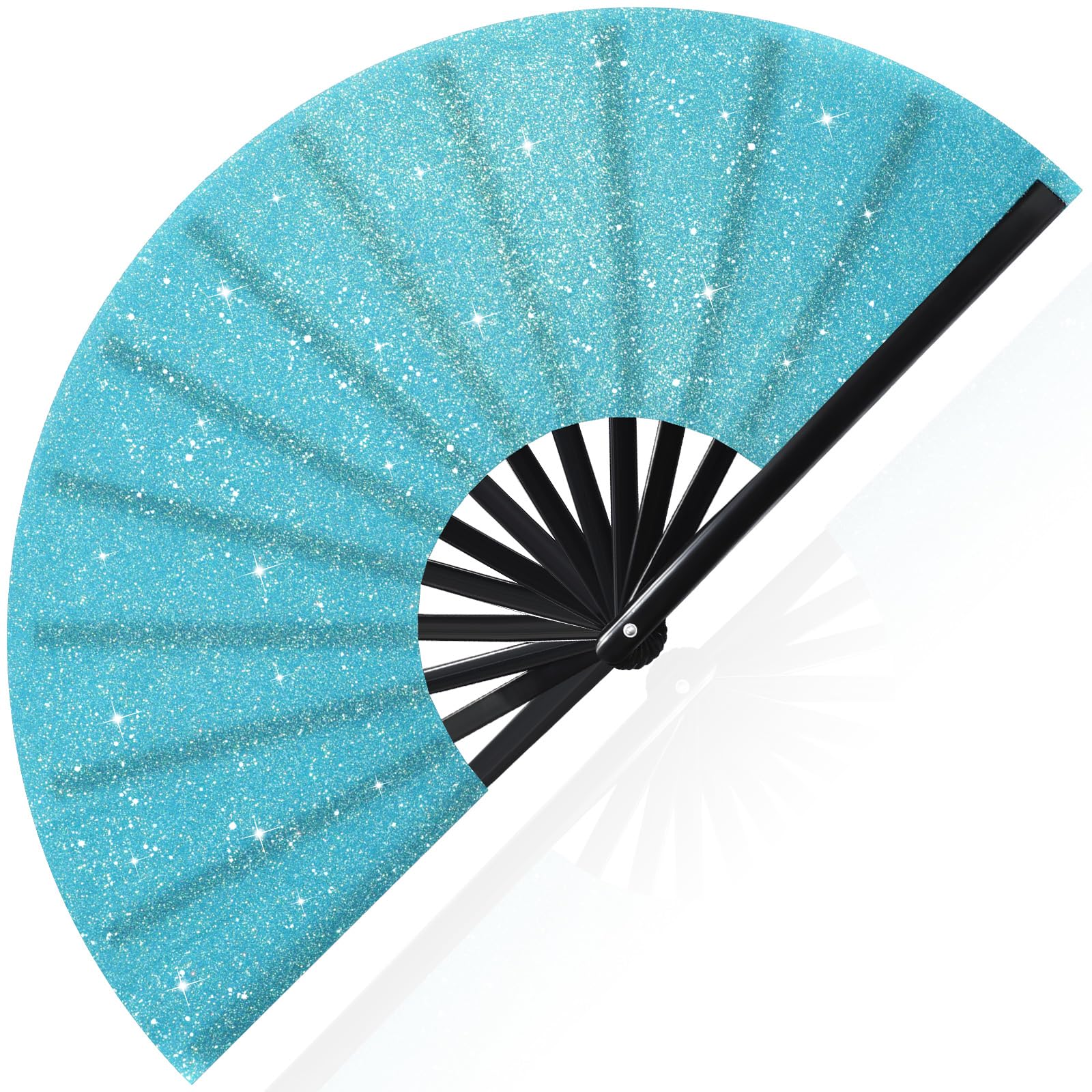 Vercraft 13'' Large Rave Fan for Women Rave Accessories Festival Outfits Glitter Hand Folding Clack Fan for Line Dancing EDM Music Festival Outfits(Sky Blue)