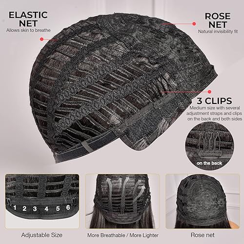 Miniatura 9 de ToyoTress Peek-a-boo Peluca de color Bob con flequillo, 8 pulgadas, mezcla de negro y marrón, pelucas Bob de corte romo, para mujeres negras,