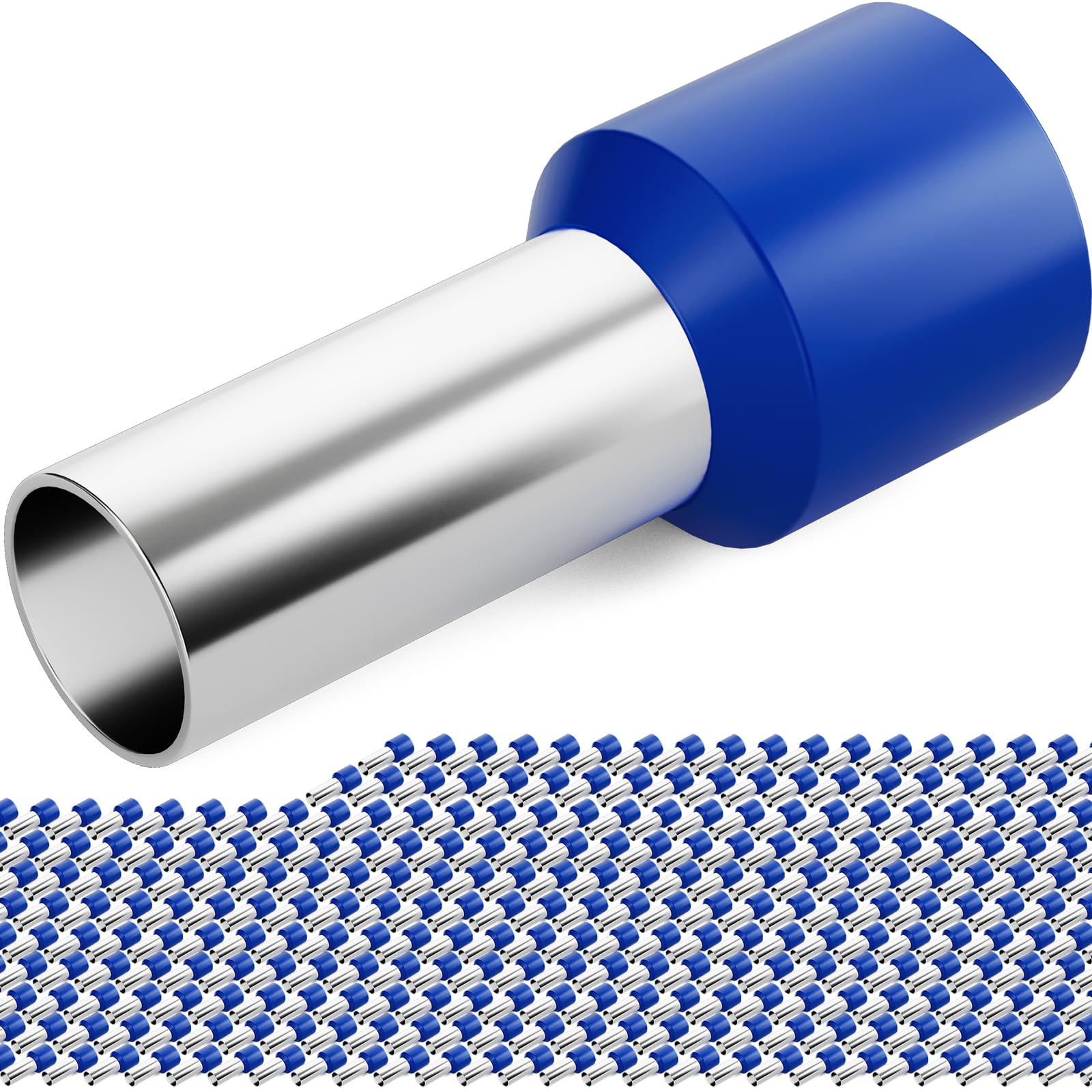 hb-digital 500 morsetti isolati in rame 16 mm² Lunghezza 12 mm Connettori a crimpatura in rame con isolamento in PVC per cavi sicuri superficie resistente alla corrosione - Blu