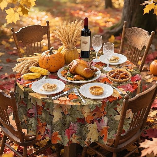 Miniatura 5 de Eikione Mantel de otoño de 60 pulgadas, mantel de hoja de arce, impermeable, sin arrugas, mantel de poliéster para pícnics de otoño, decoración de