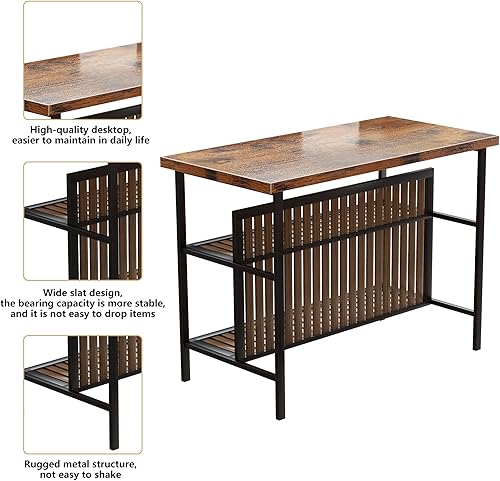 Miniatura 5 de Recaceik Juego de mesa de bar de 3 piezas, mesa de bar rectangular con 2 taburetes de bar, juego de 2 mesas de comedor de mármol sintético, mesa