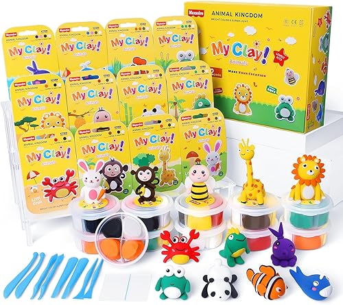 Arcilla seca al aire para niños, kit de arcilla para modelar 12 animales con 8 herramientas de escultura y lámina acrílica transparente, suave y disponible en Yaxa Colombia