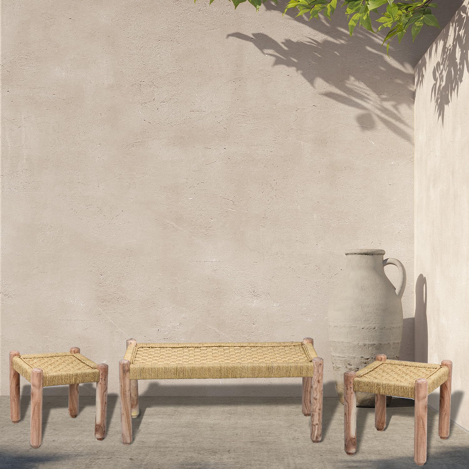 Lot de 2 tabourets Josue élégants en bois d'acacia marron clair 36 cm
