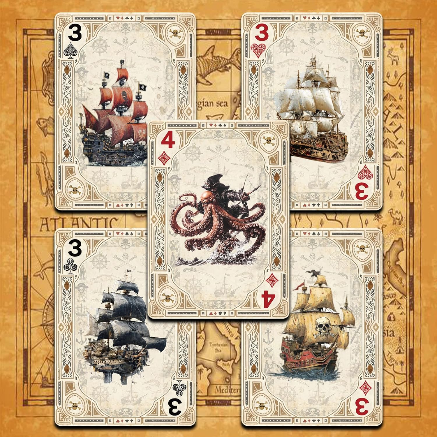 Playing Cards, Retro Style Poker Cards, Pirate Series NO.8, 54 Unique Illustrations Playing Card, Double-Sided Anti Slip Pattern Design, Suitable for Collection and Gift.