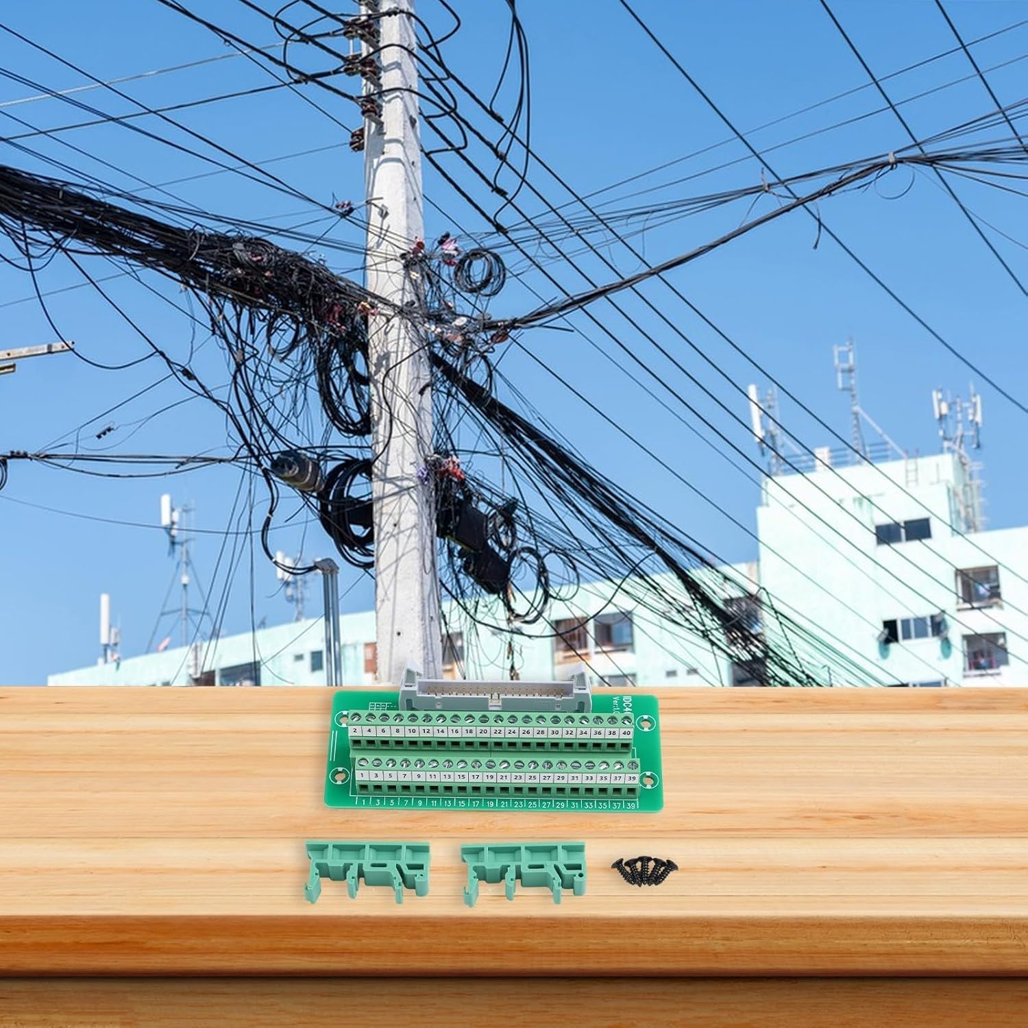 IDC40P-B Terminal Block for Bracket, Copper 36V DIN Rail Mount Connector for PLC Motor Control, Compatible for IDC Series 10P-64P, Green 12.1x5.1cm