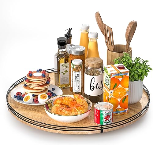 Miniatura 27 de Tabla giratoria redonda de roble de 9 pulgadas para organización en gabinetes, estilo rústico, para almacenamiento en mesa del comedor, despensa,